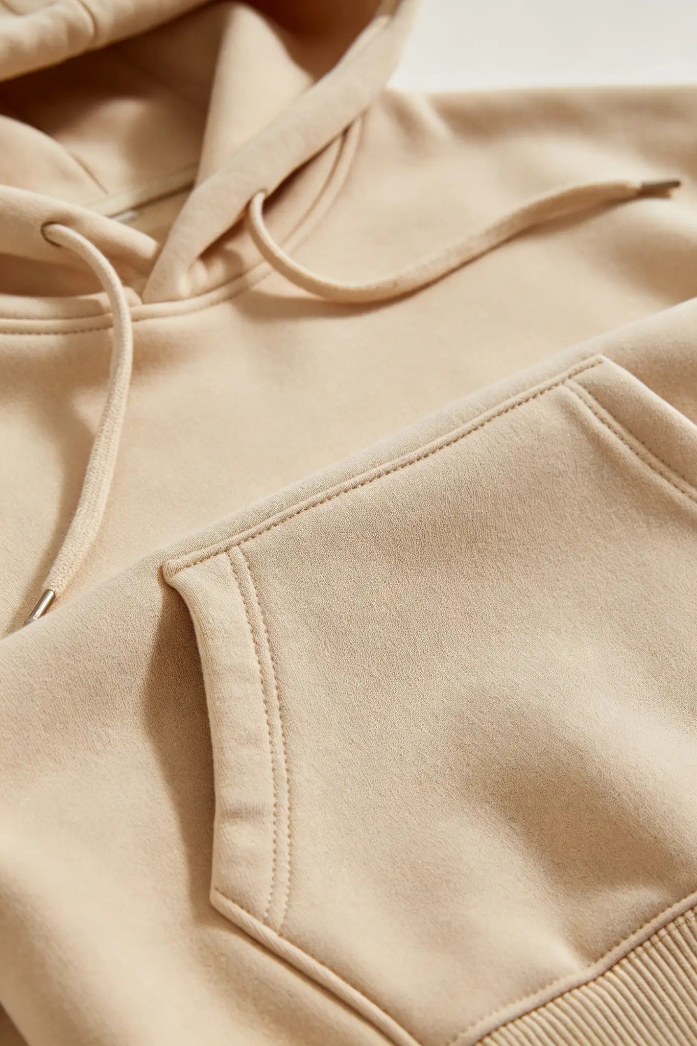 Beige Plain Hoodie - Cotton - image 6