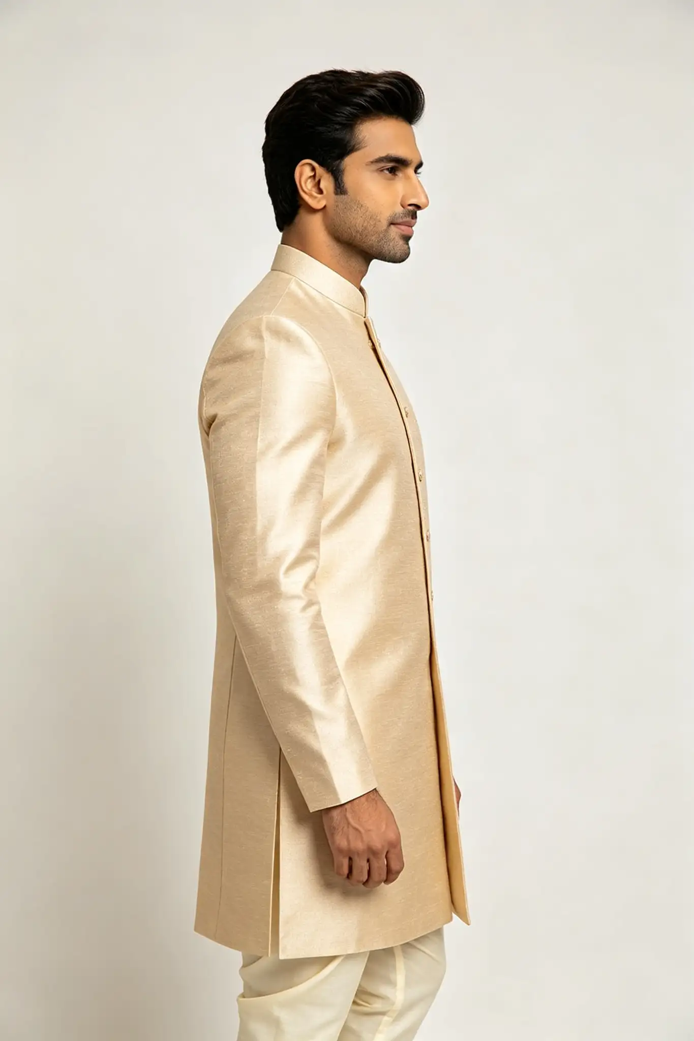 Beige Bandhgala Silk Sherwani - Formal - image 3