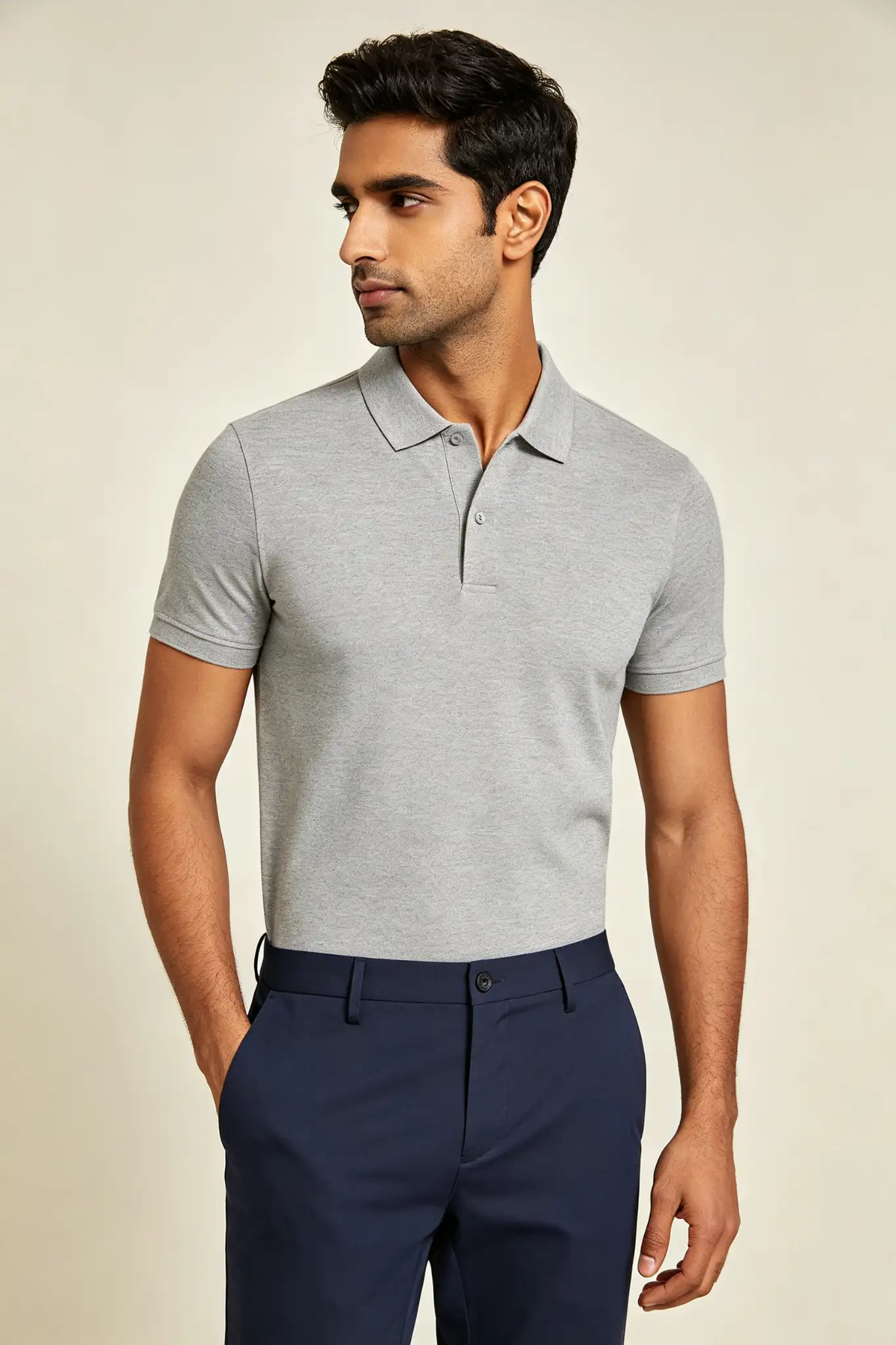 Grey Melange Polo Shirt - Slim Fit - image 3