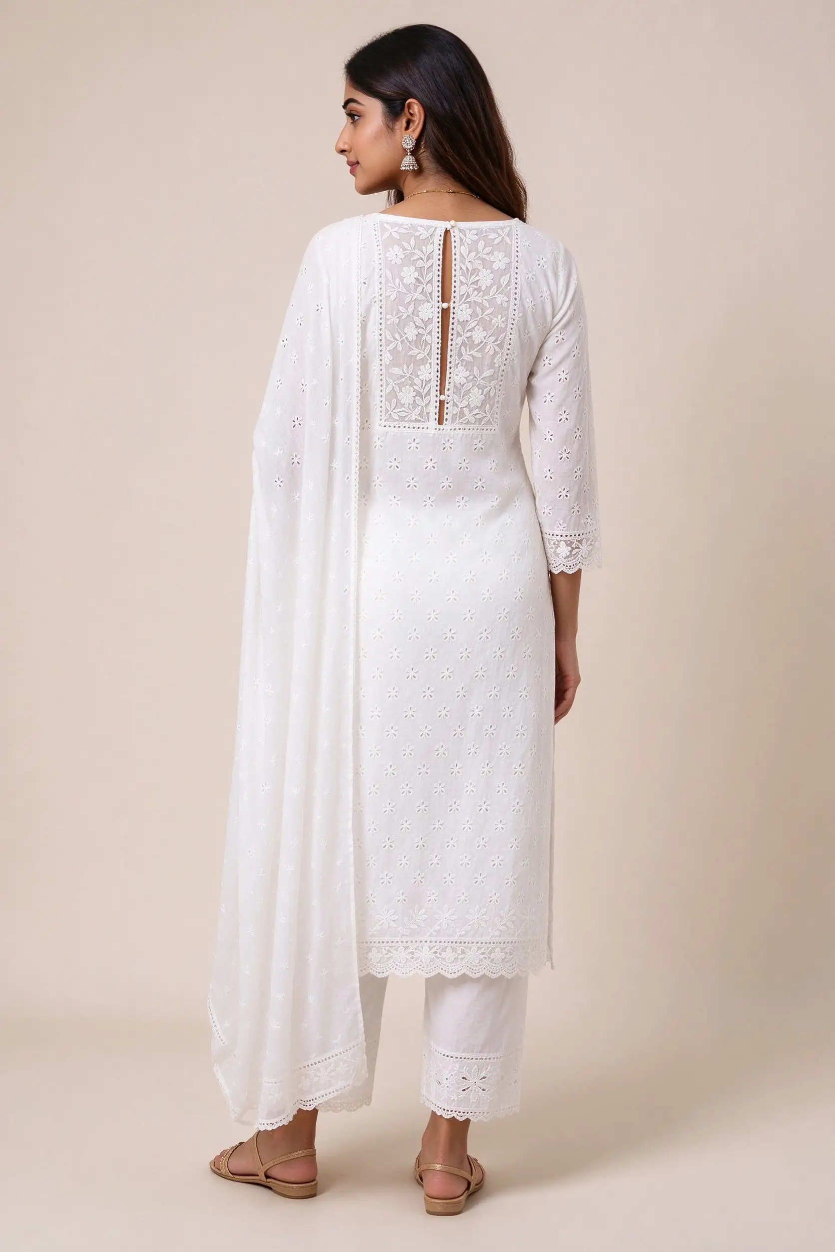 Chikankari Cotton Suit - White - image 4