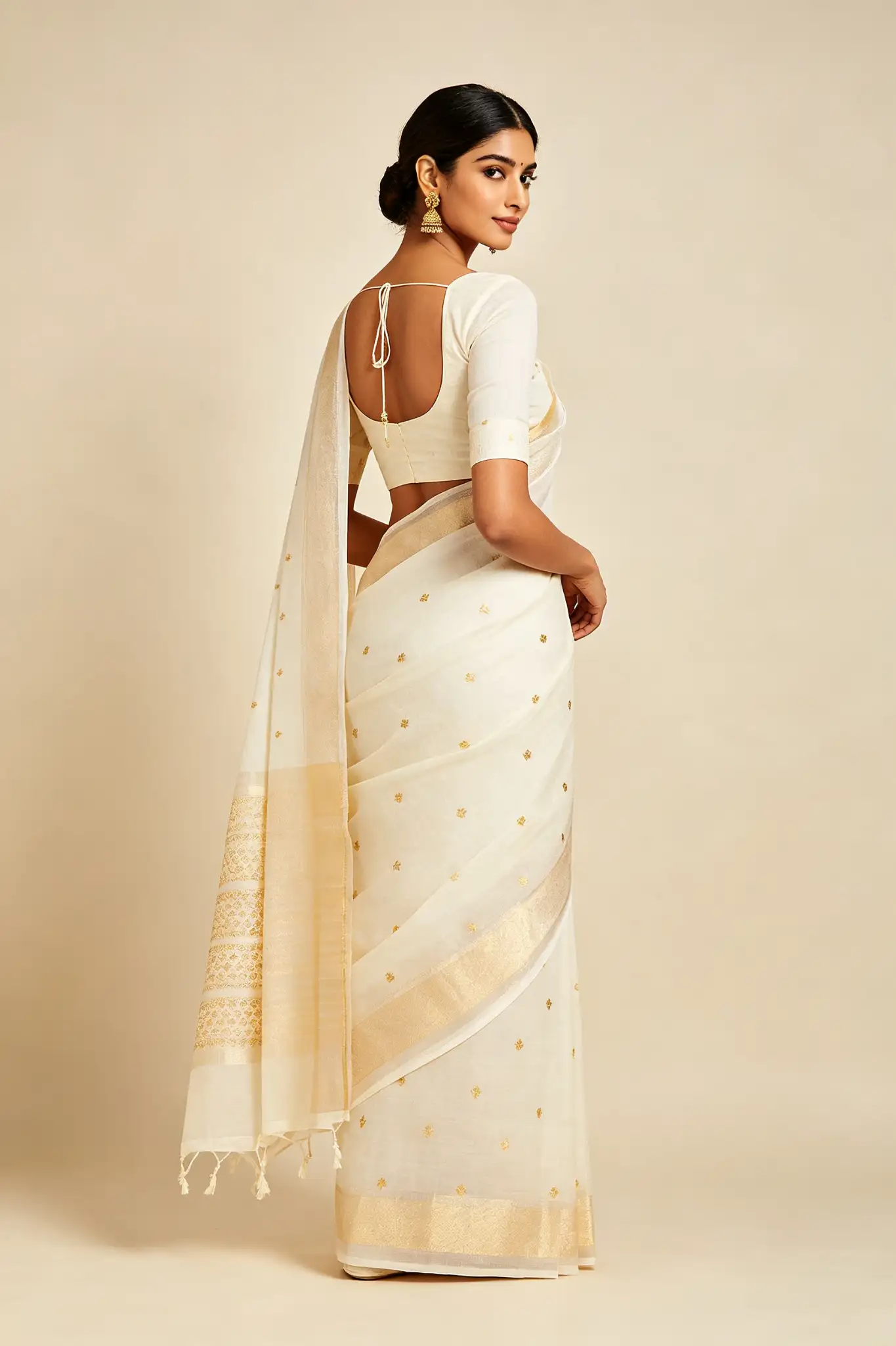 Chanderi Cotton Silk Saree - Ivory - image 4