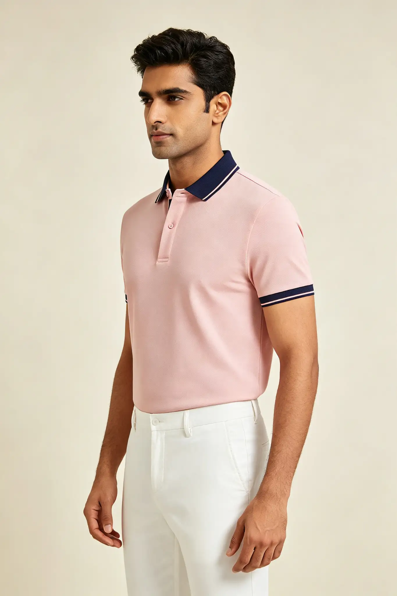 Light Pink Polo with Contrast Collar - image 3