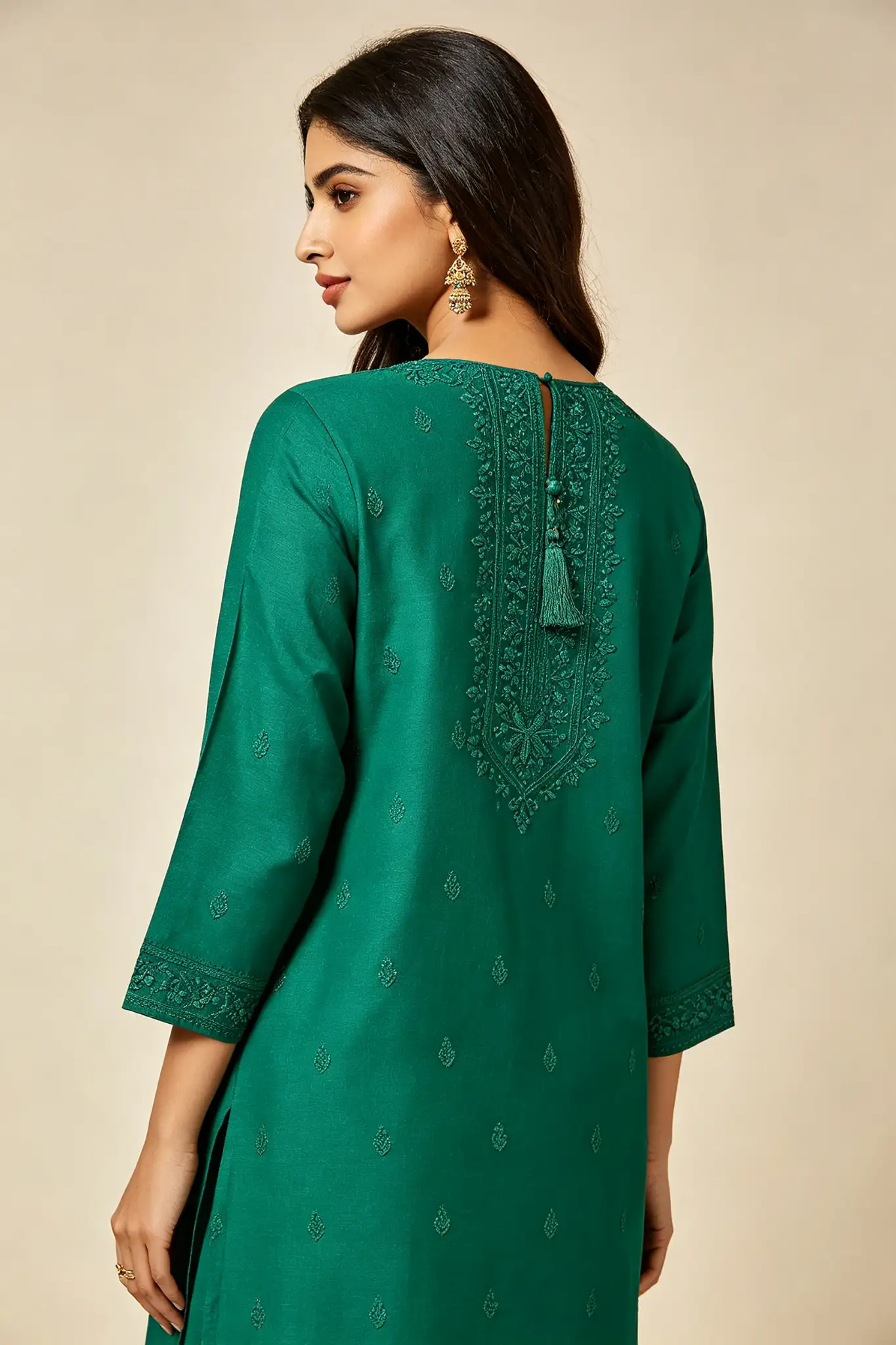 Green Ethnic Kurta Dress - Embroidered - image 3