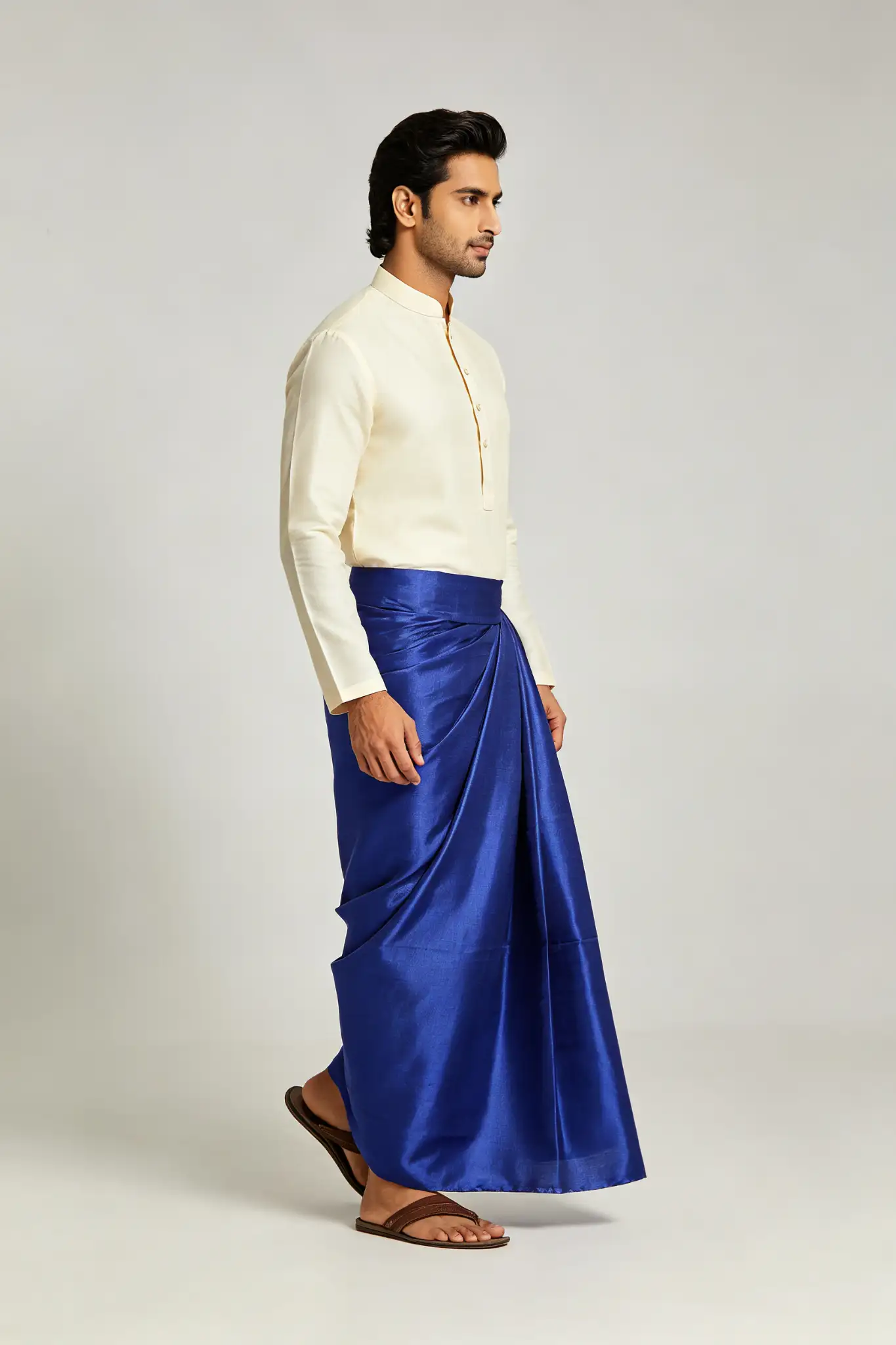 Royal Blue Silk Blend Lungi - Premium - image 3