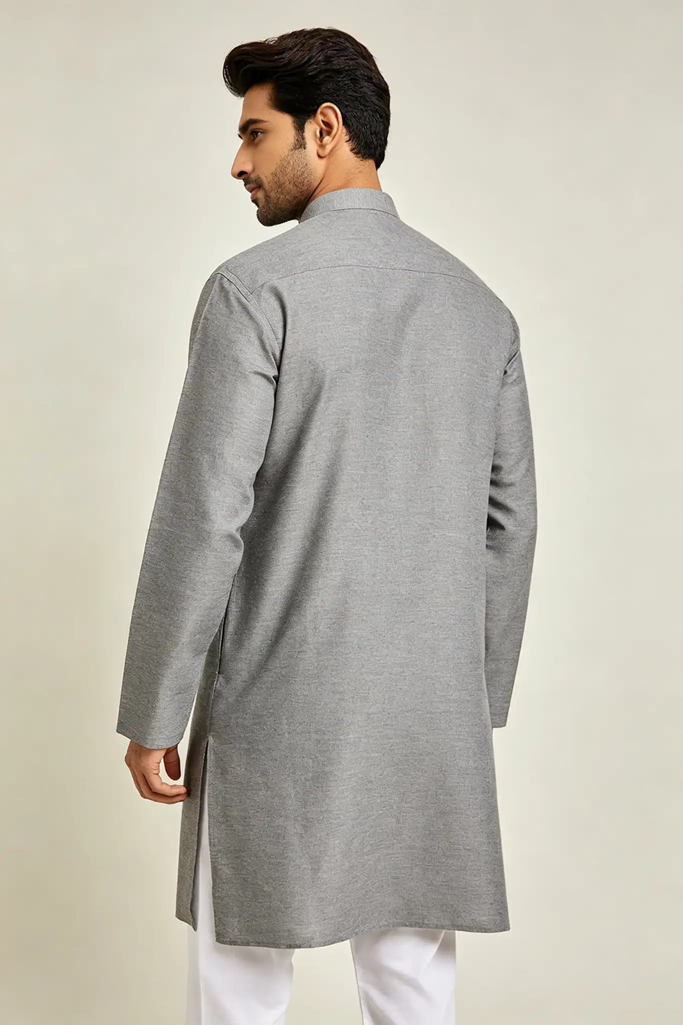 Grey Melange Cotton Linen Kurta - Casual - image 3