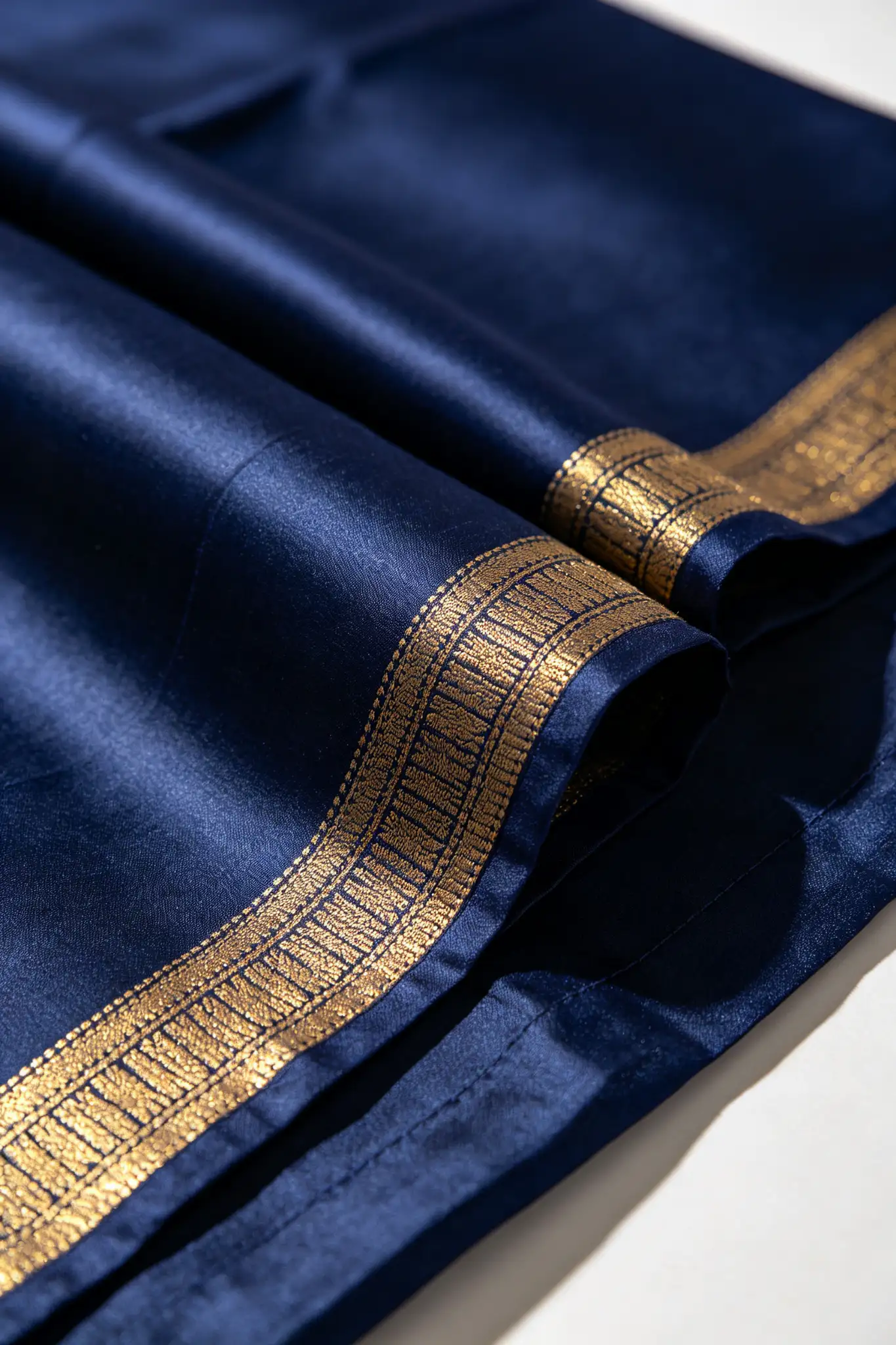 Navy Blue Silk Blend Dhoti with Zari Border - image 5