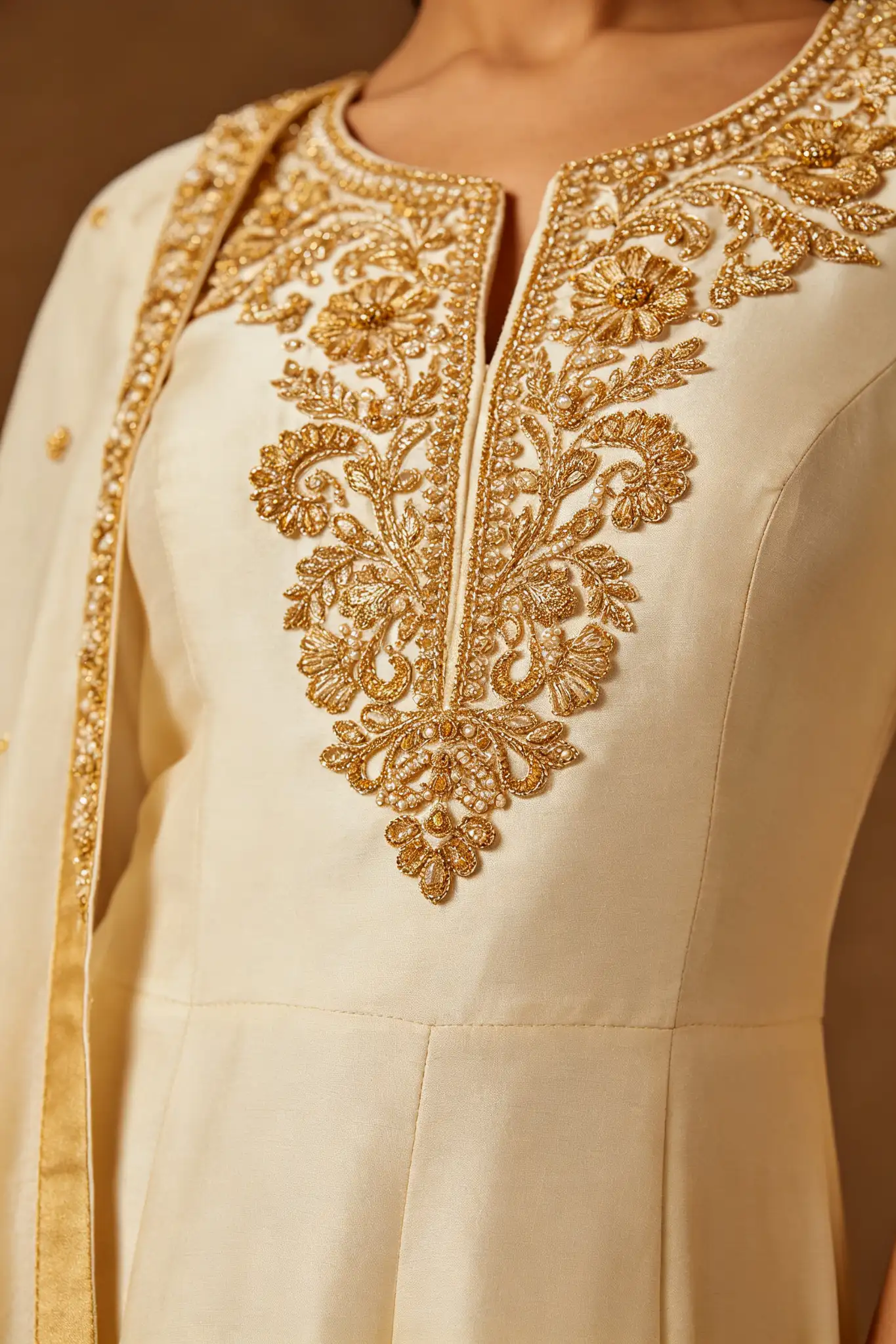 Indo-Western Gown - Cream & Gold - image 6