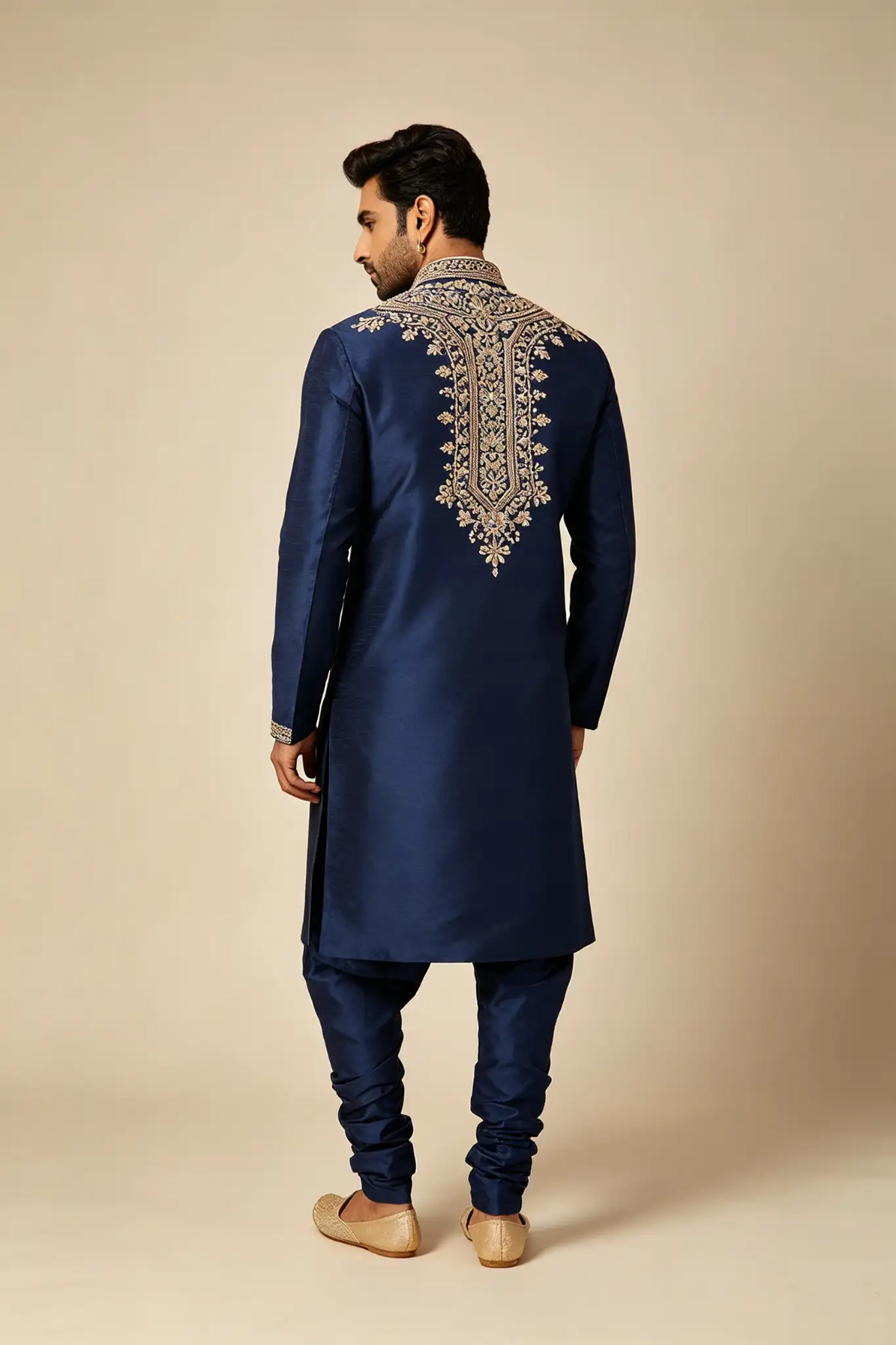 Midnight Blue Heavy Embroidered Wedding Kurta - image 4