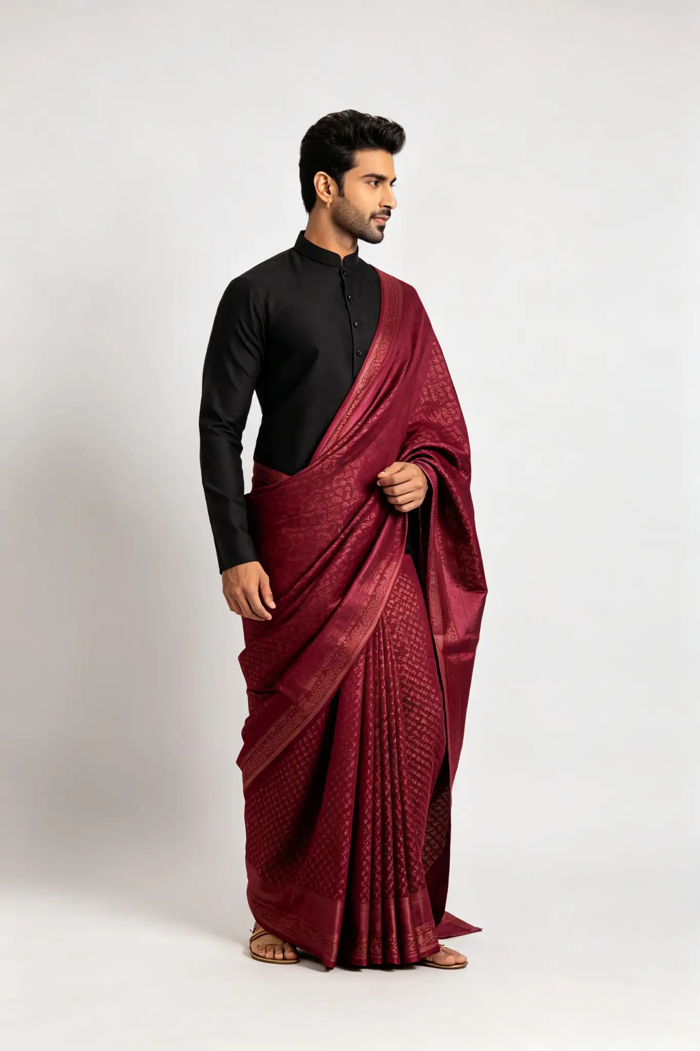 Wine Red Jacquard Silk Dhoti - Partywear - image 3