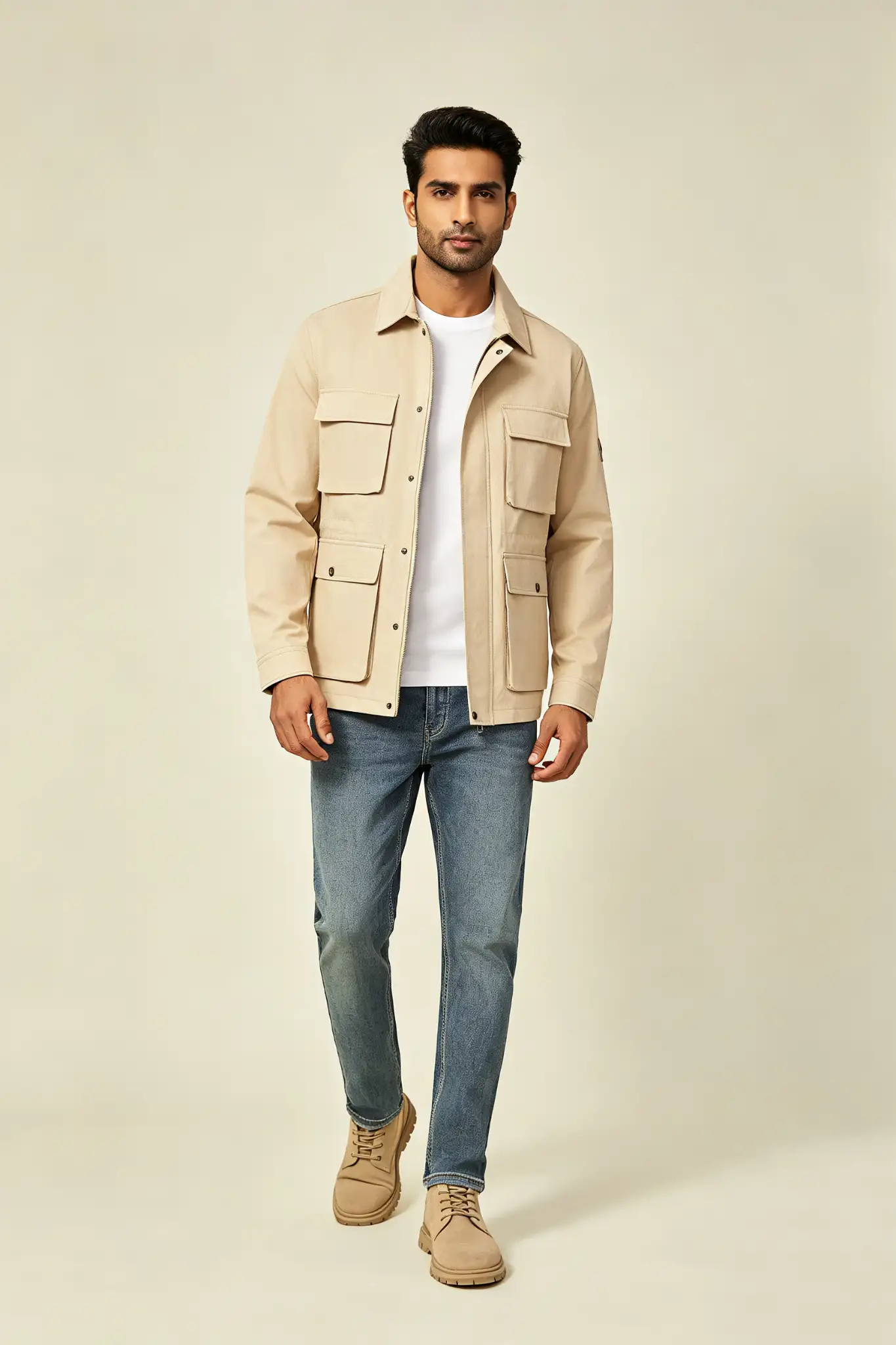 Beige Cotton Utility Jacket - image 2