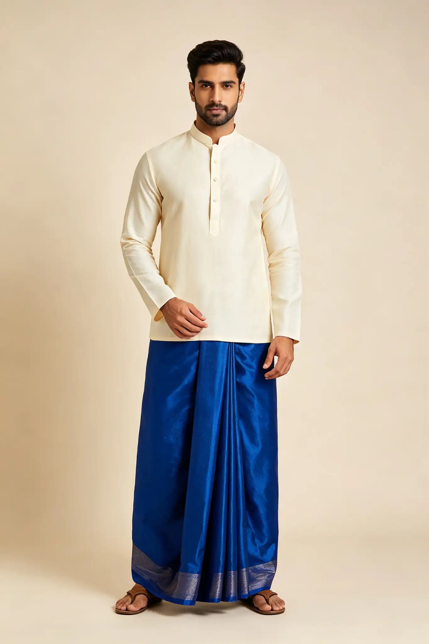 Royal Blue Silk Blend Lungi - Premium - image 2