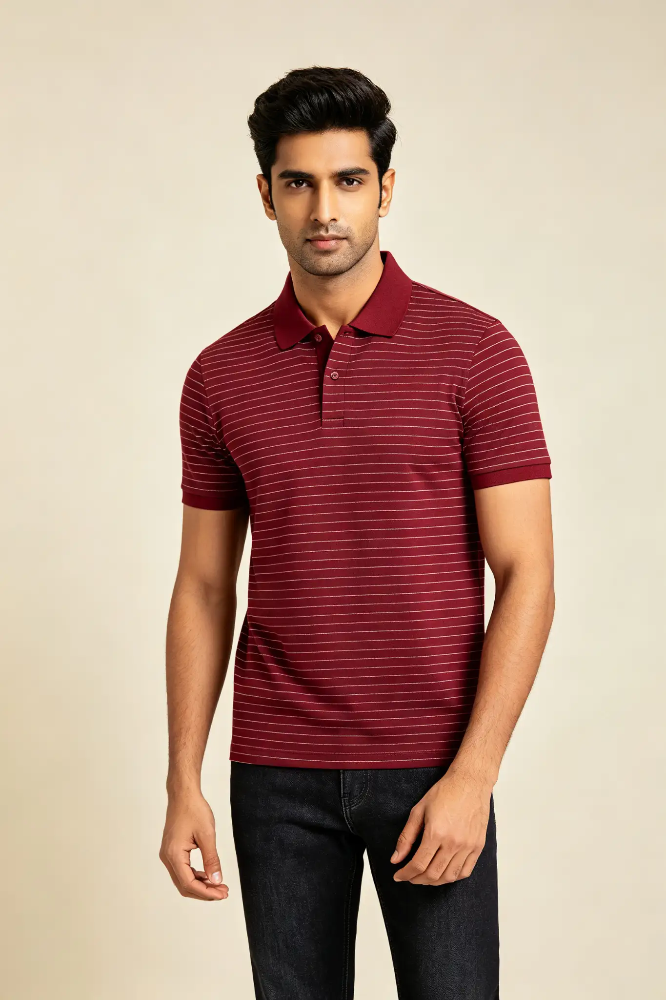 Burgundy Striped Polo Shirt - image 3