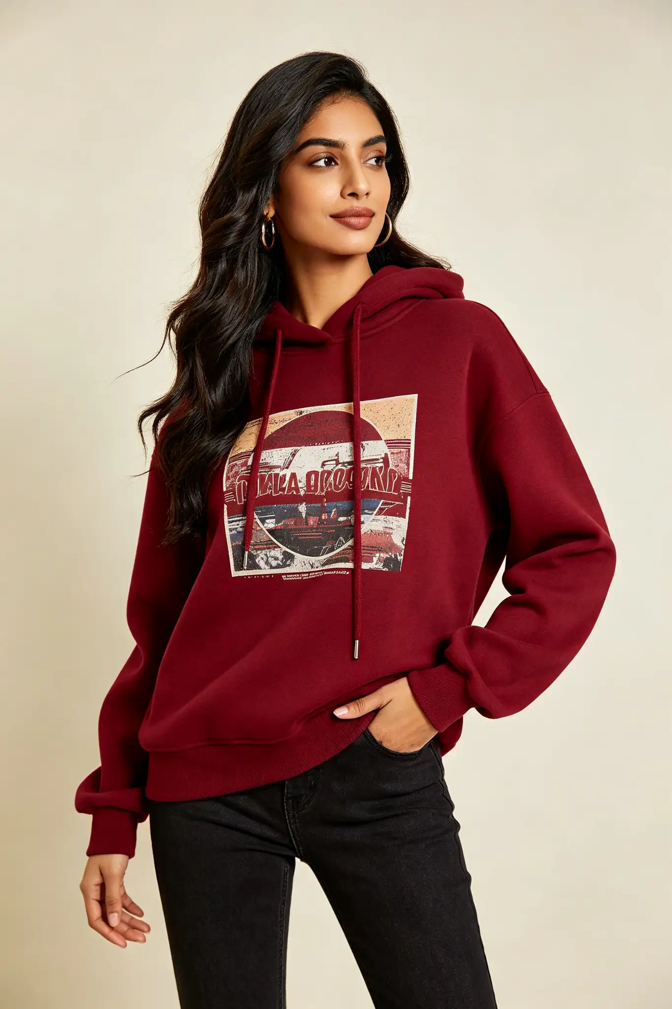 Wine Red Graphic Hoodie - image 2