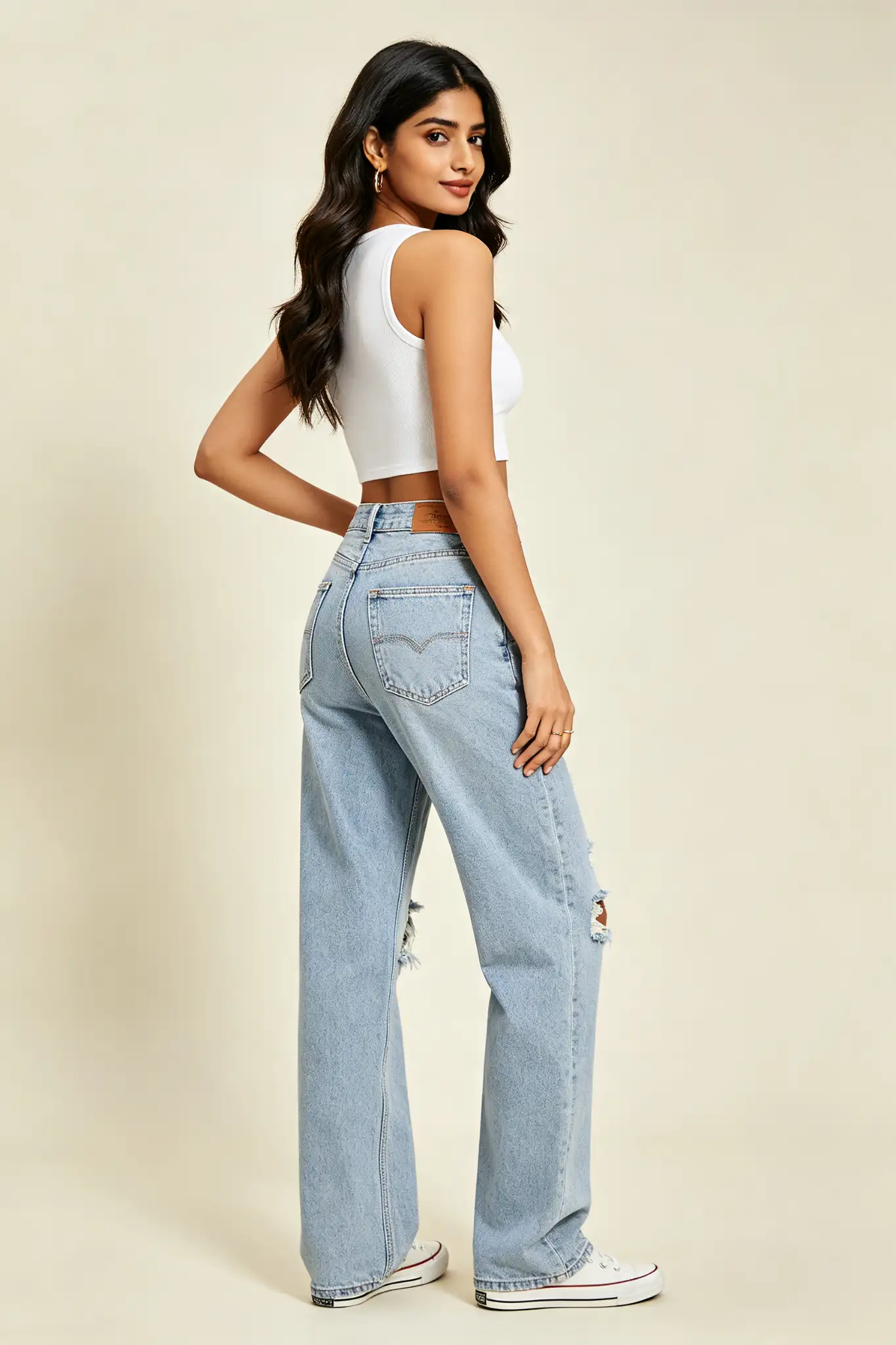 Distressed Mom Jeans - Light Wash - image 4