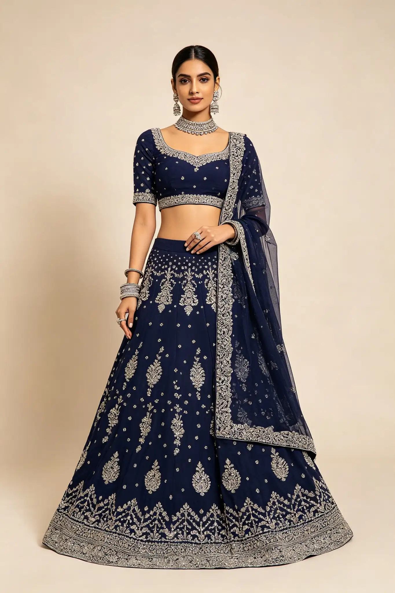 Navy Blue Embroidered Lehenga - image 2