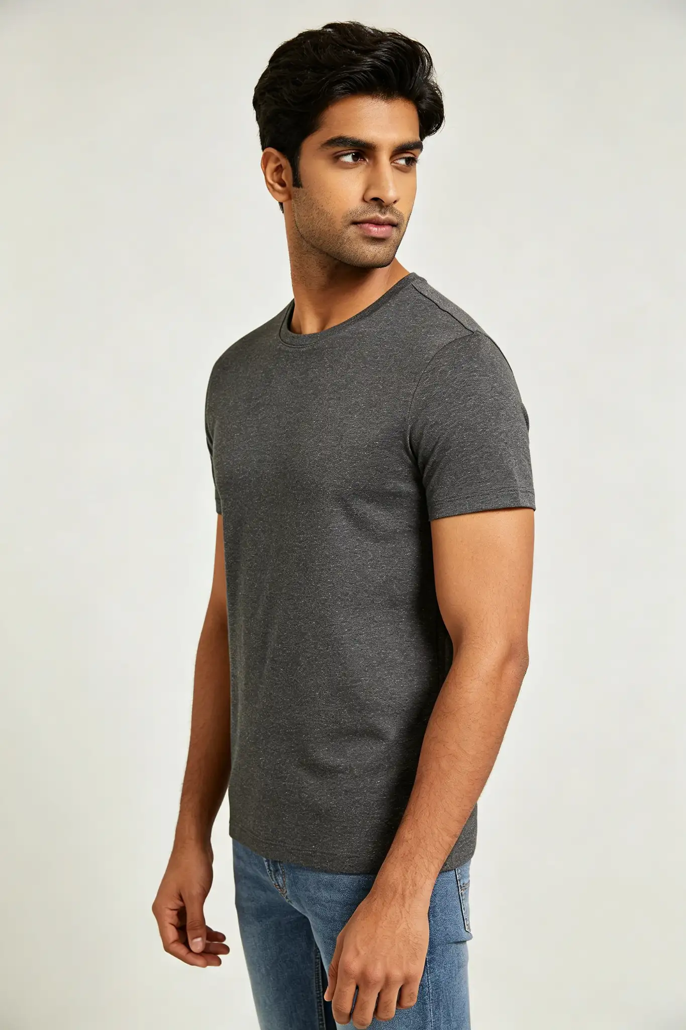 Dark Grey Melange Half Sleeve T-Shirt - image 4