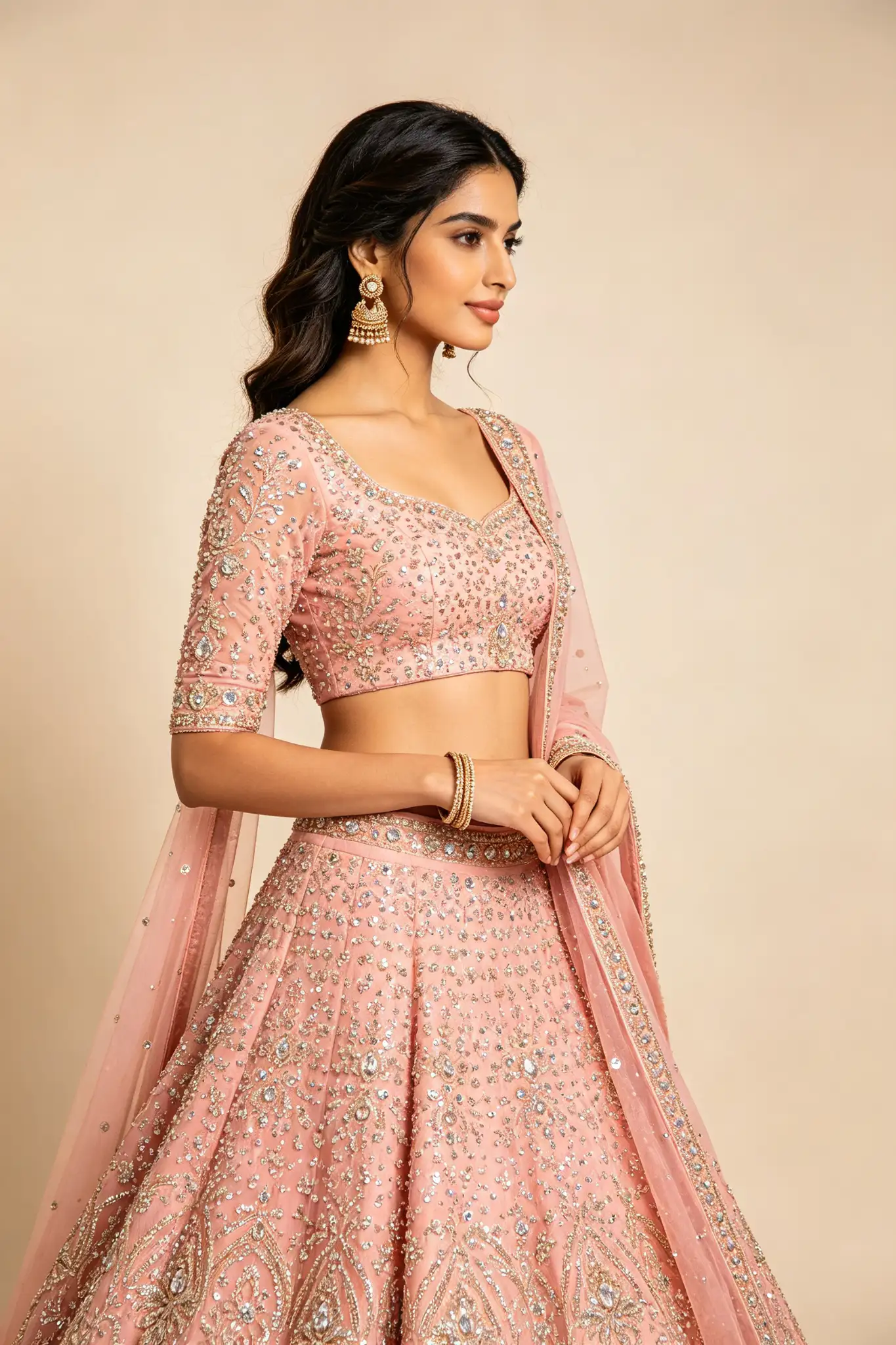 Pink Partywear Lehenga - Sequins - image 4
