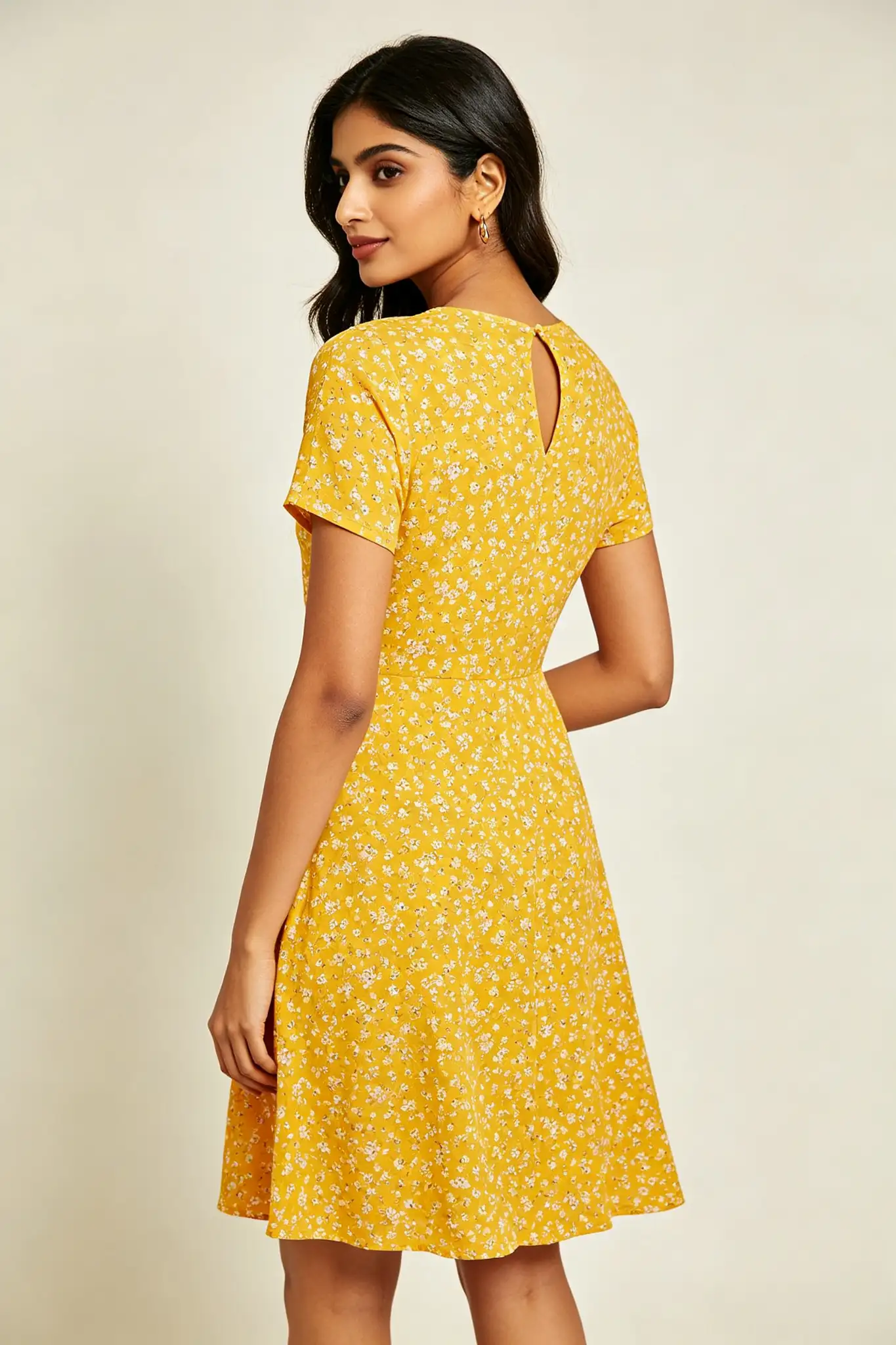 Floral Print A-Line Dress - Yellow - image 4