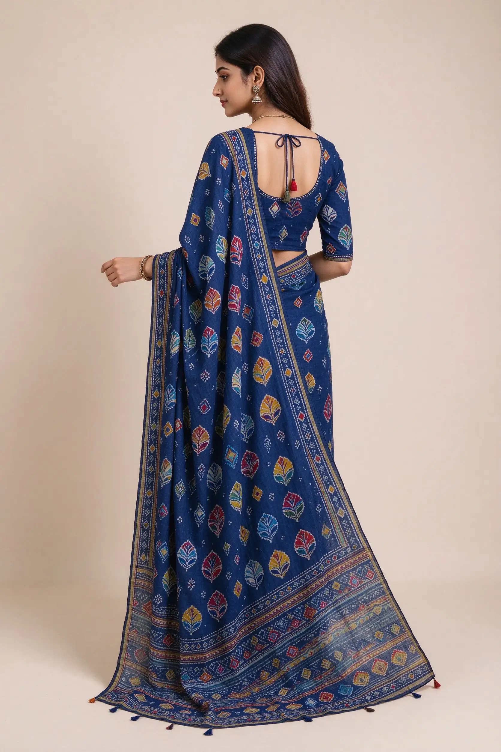 Cotton Block Print Dupatta - Indigo - image 3