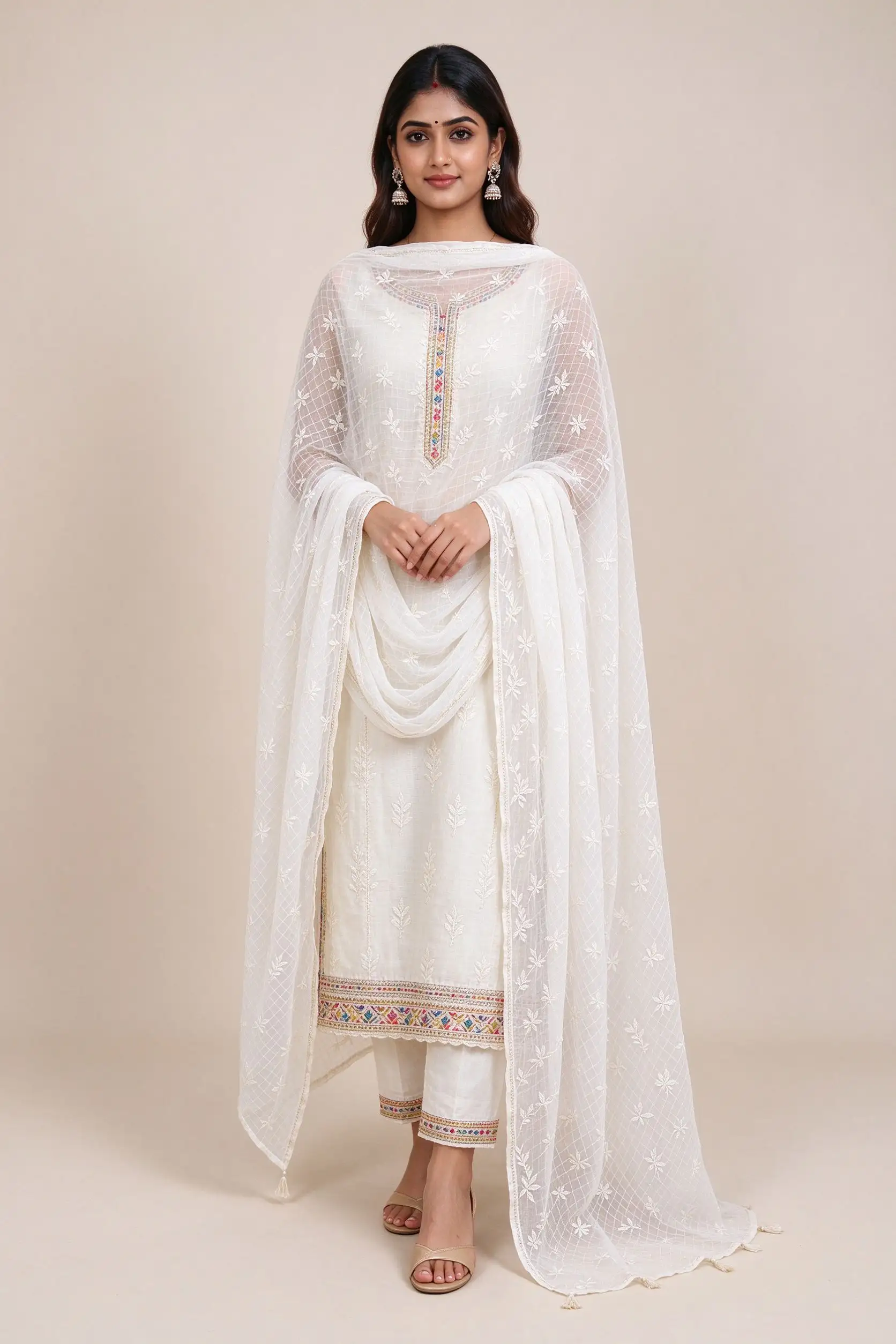 Net Embroidered Dupatta - White - image 2