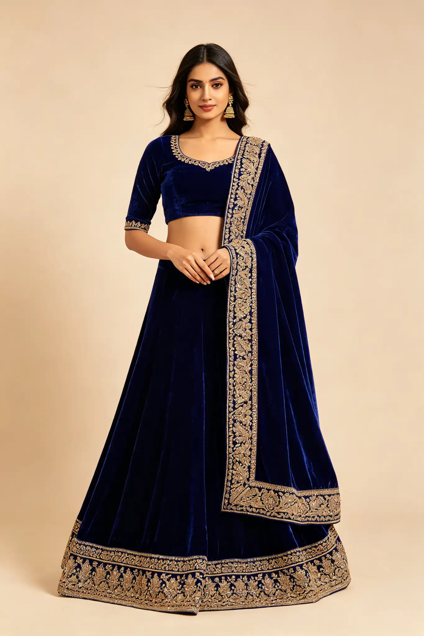 Royal Blue Velvet Lehenga - Winter - image 2