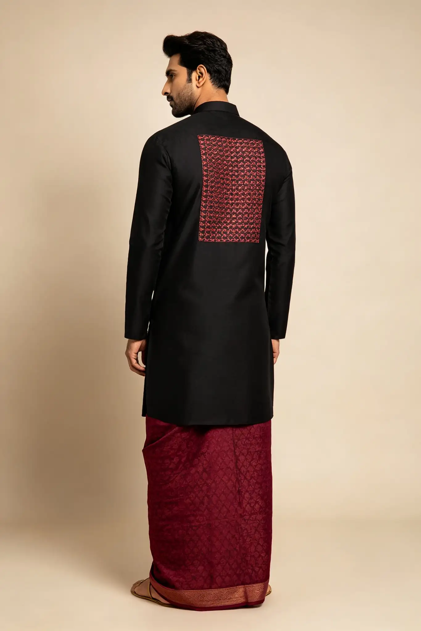 Wine Red Jacquard Silk Dhoti - Partywear - image 4