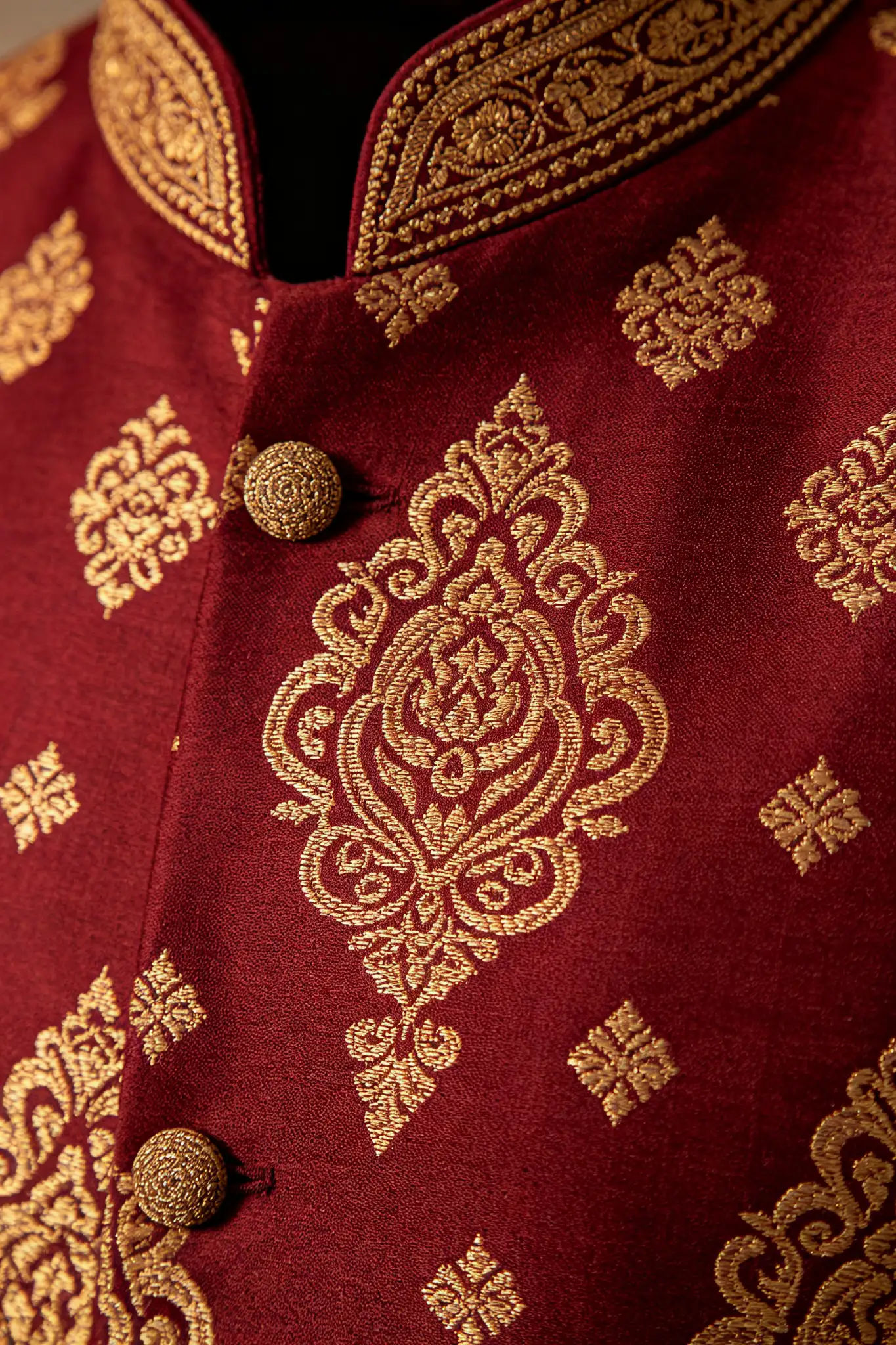Burgundy Brocade Sherwani with Stole - image 5