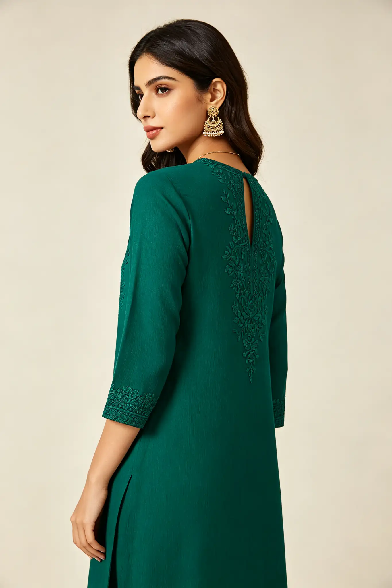 Green Ethnic Kurta Dress - Embroidered - image 4
