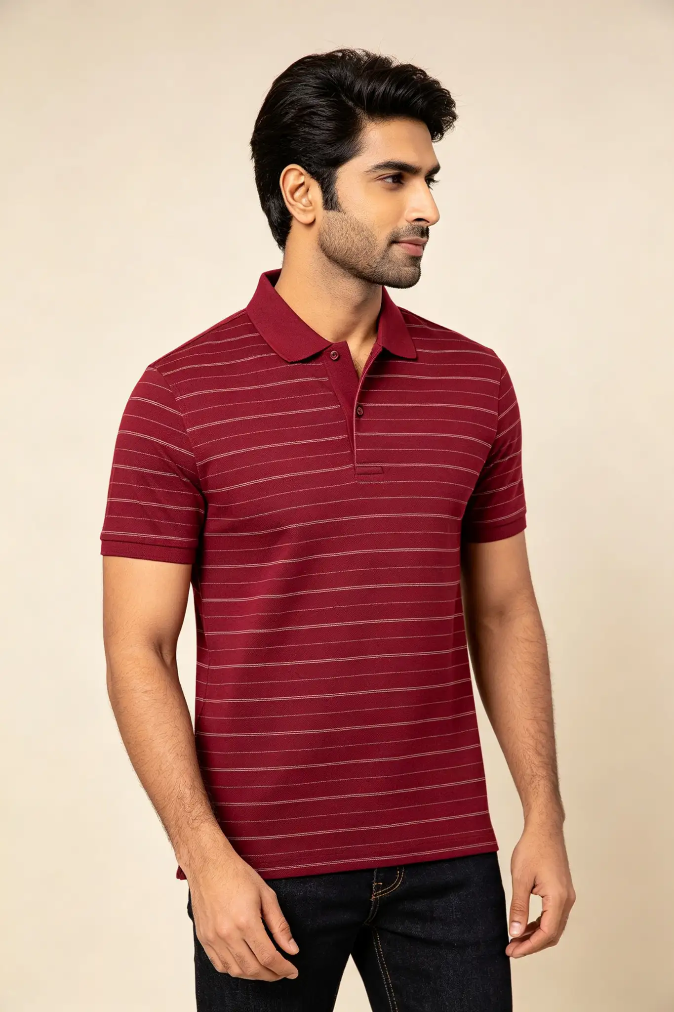 Burgundy Striped Polo Shirt - image 2