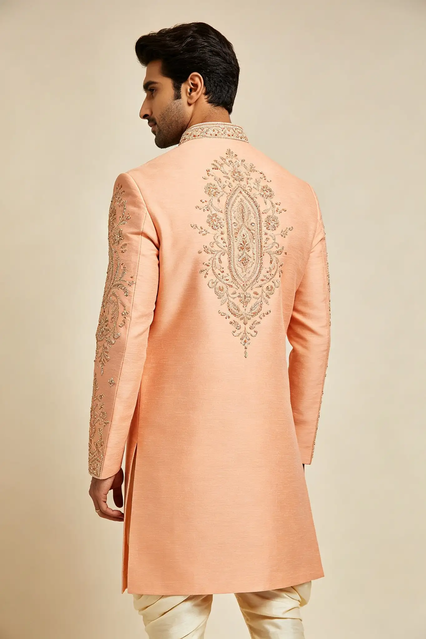 Light Peach Embroidered Sherwani Set - image 4