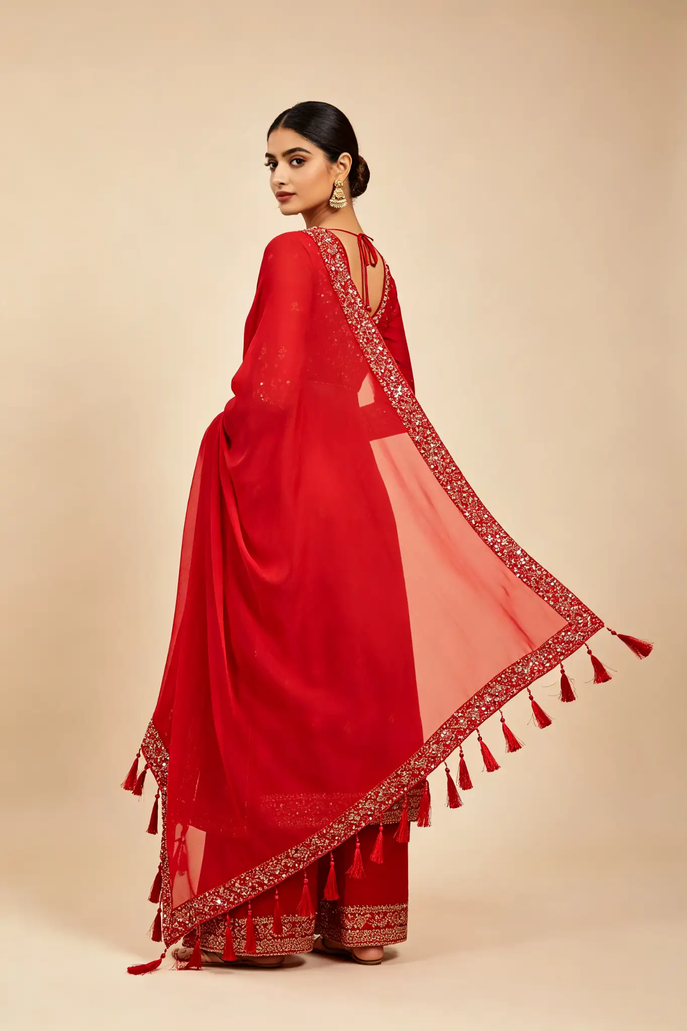Chiffon Embroidered Dupatta - Red - image 3