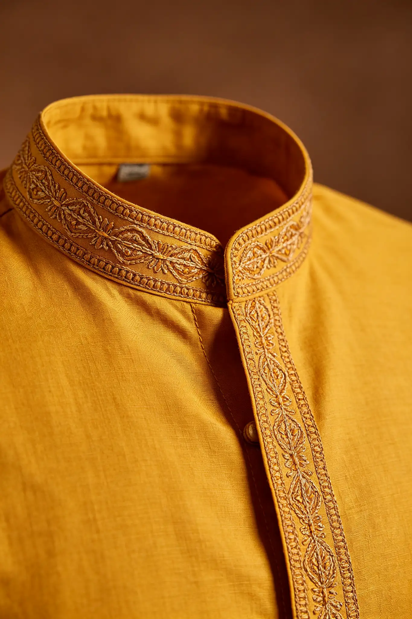 Festive Embroidered Pure Cotton Kurta - Mustard - image 6