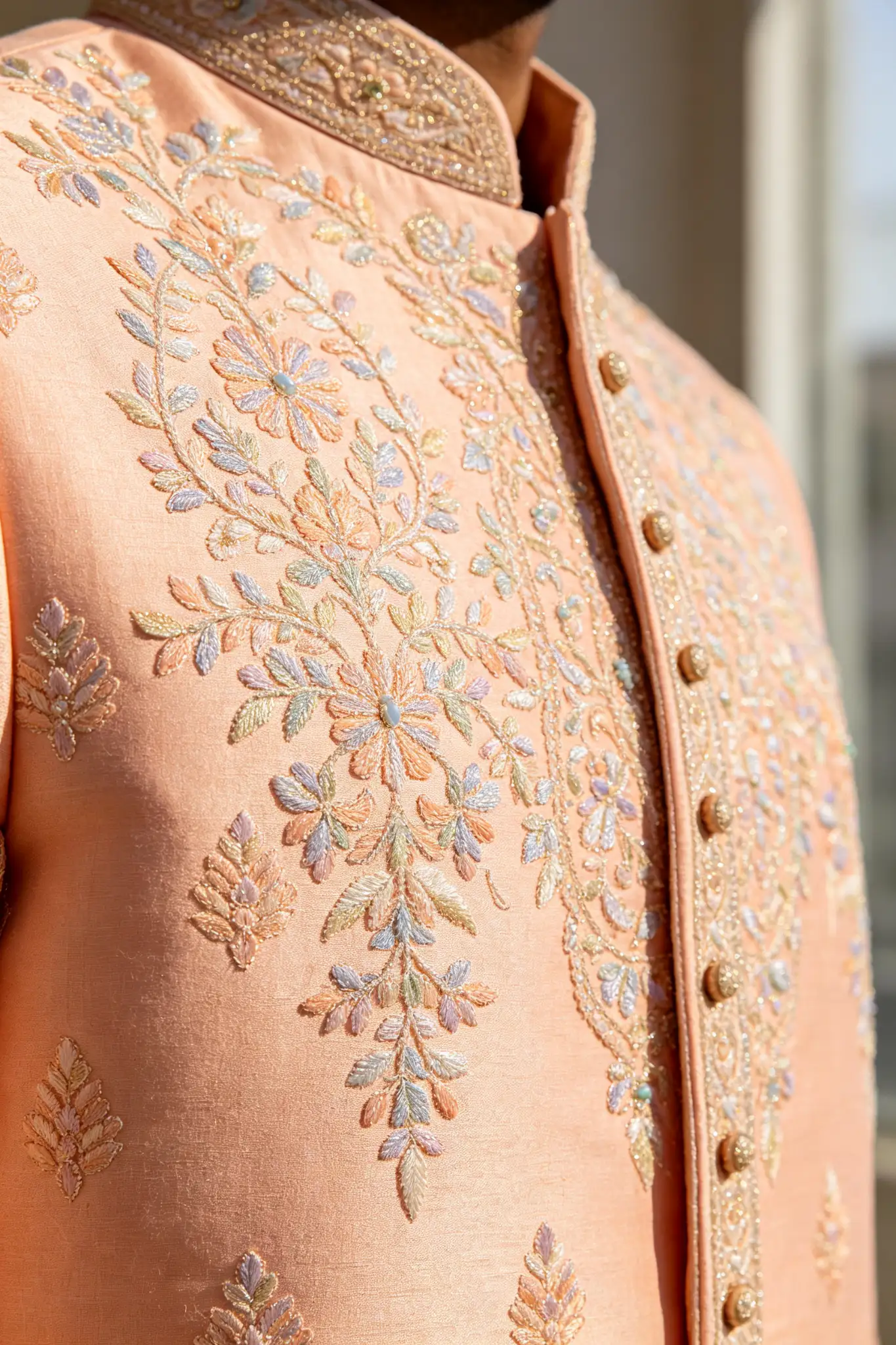 Light Peach Embroidered Sherwani Set - image 5