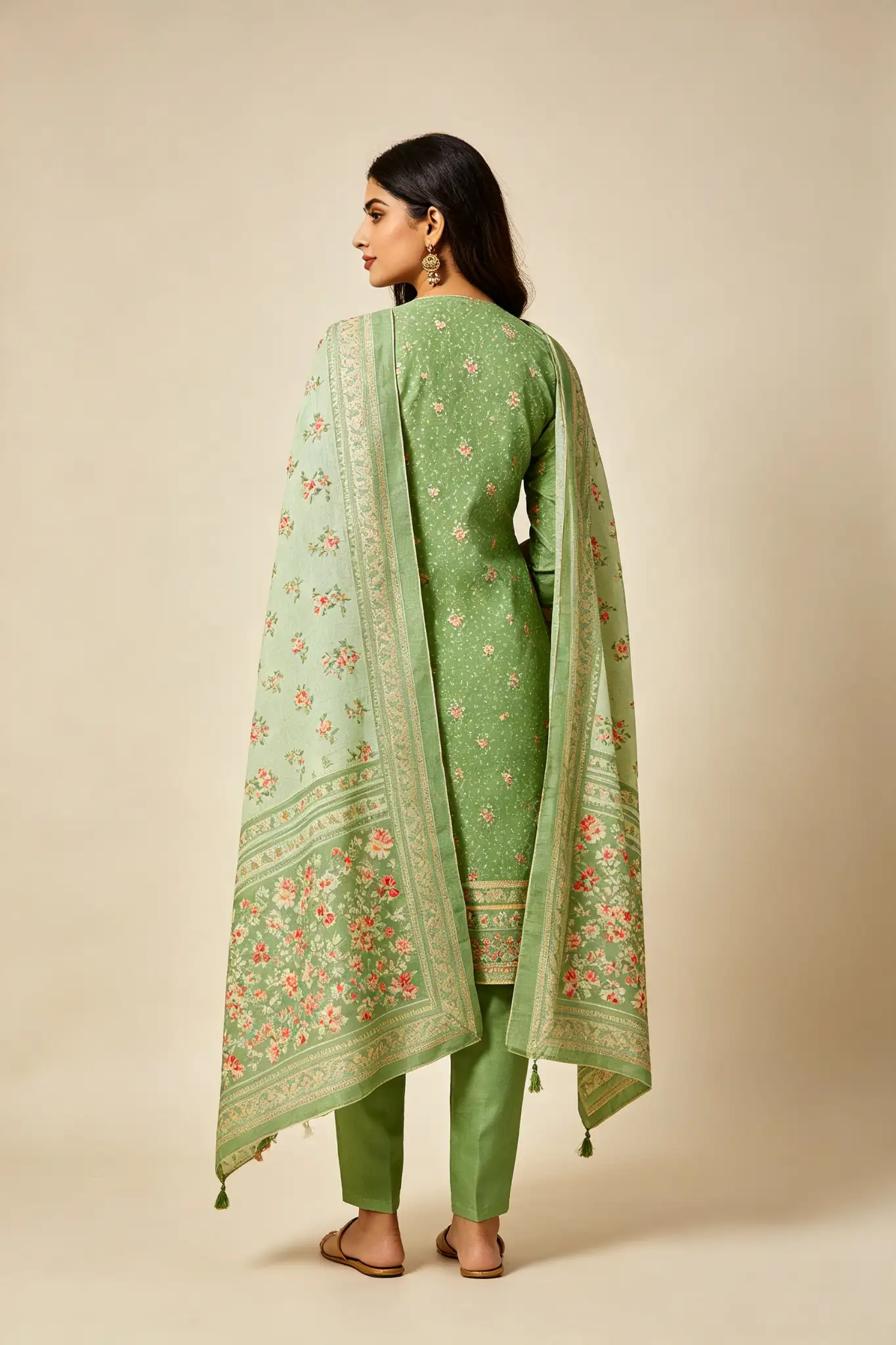 Cotton Straight Cut Suit - Green Print - image 4