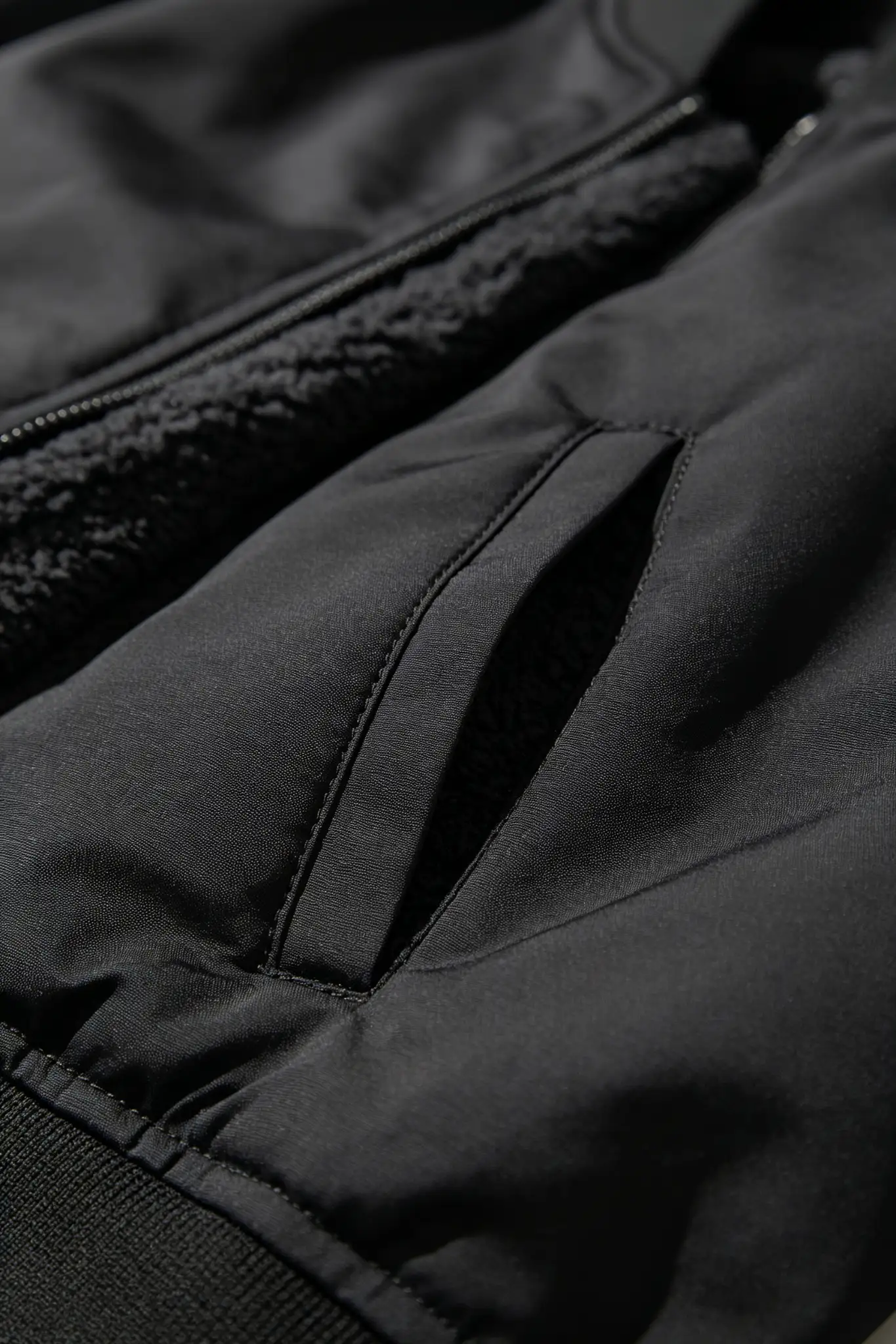 Black Bomber Jacket with Fleece Lining - image 5