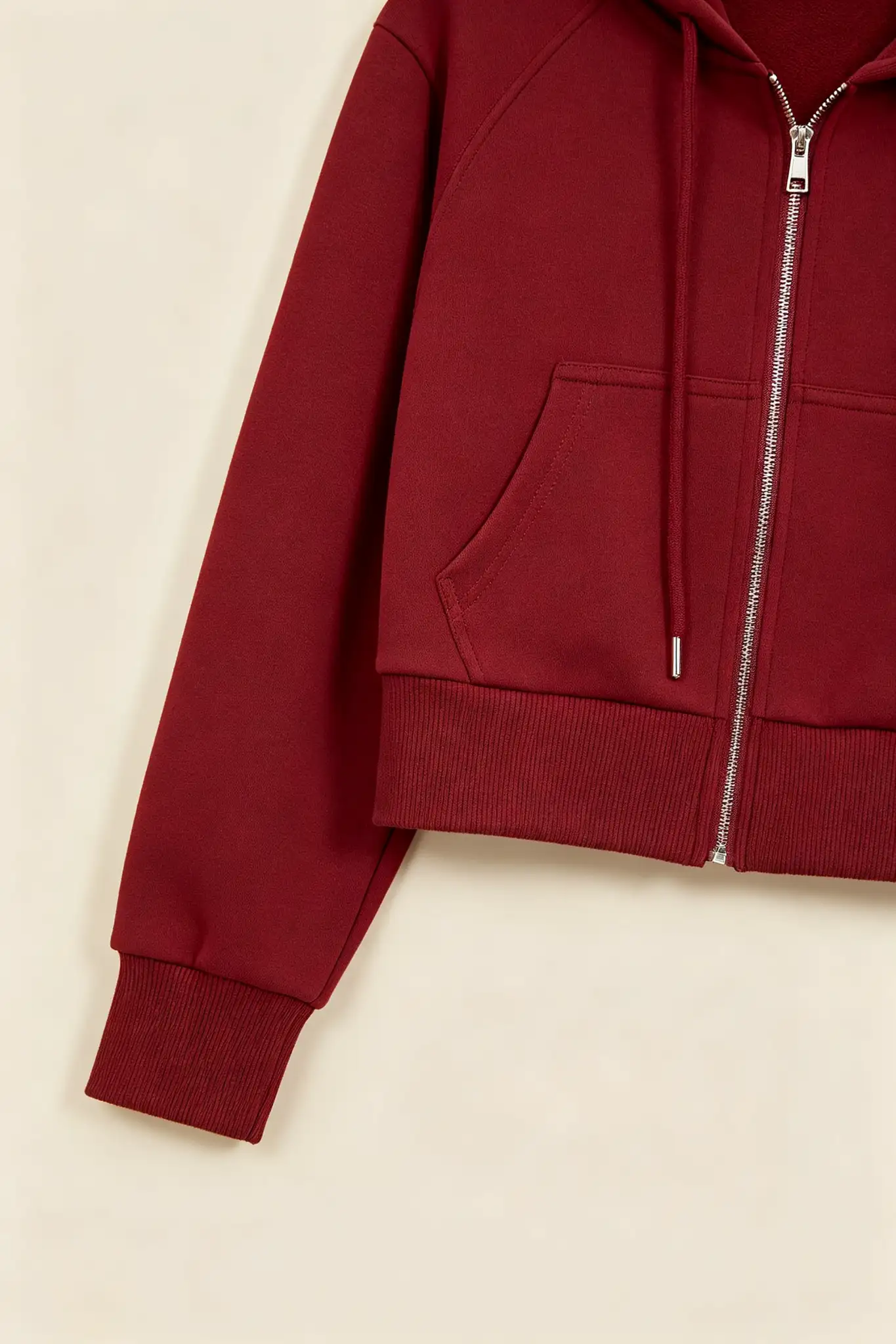 Maroon Cropped Zip Hoodie - image 6