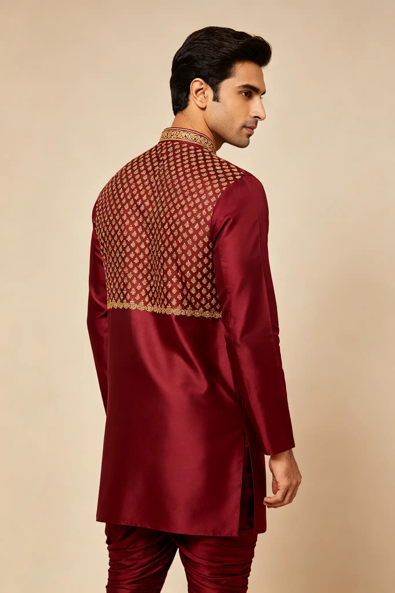 Wine Red Woven Silk Blend Kurta - Festive - image 2