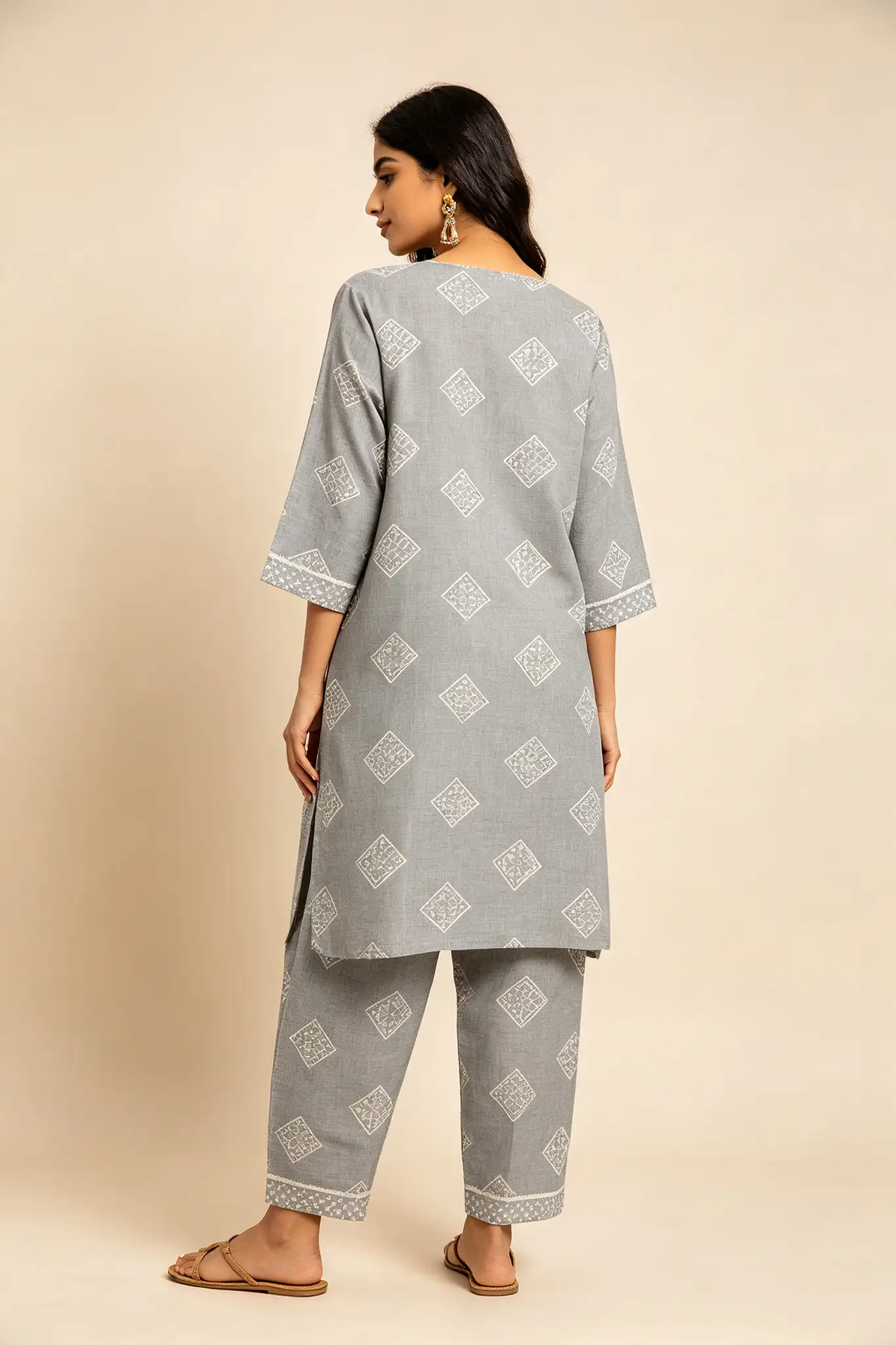 Grey Printed Cotton Suit - Casual - image 4