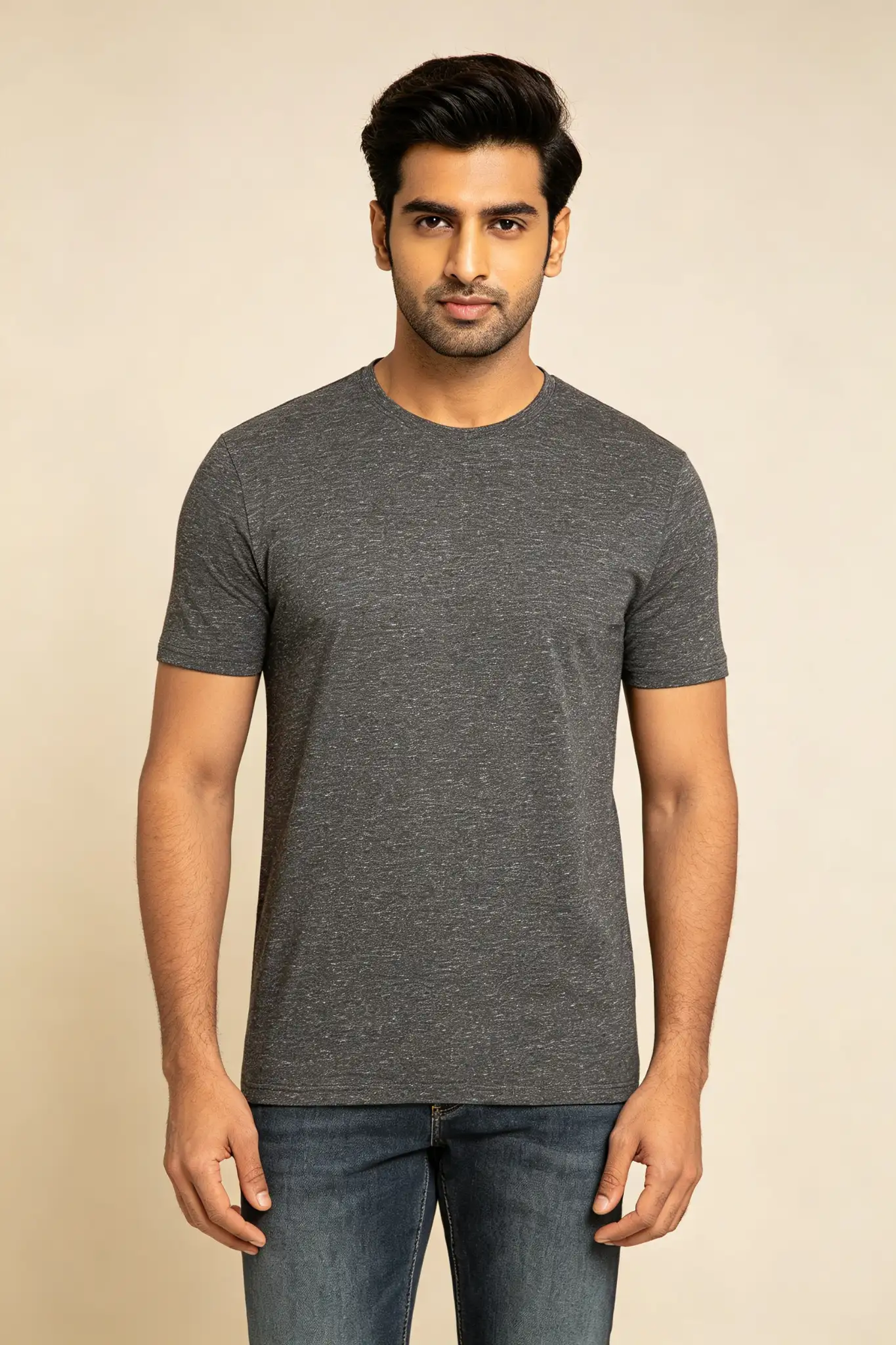 Dark Grey Melange Half Sleeve T-Shirt - image 3