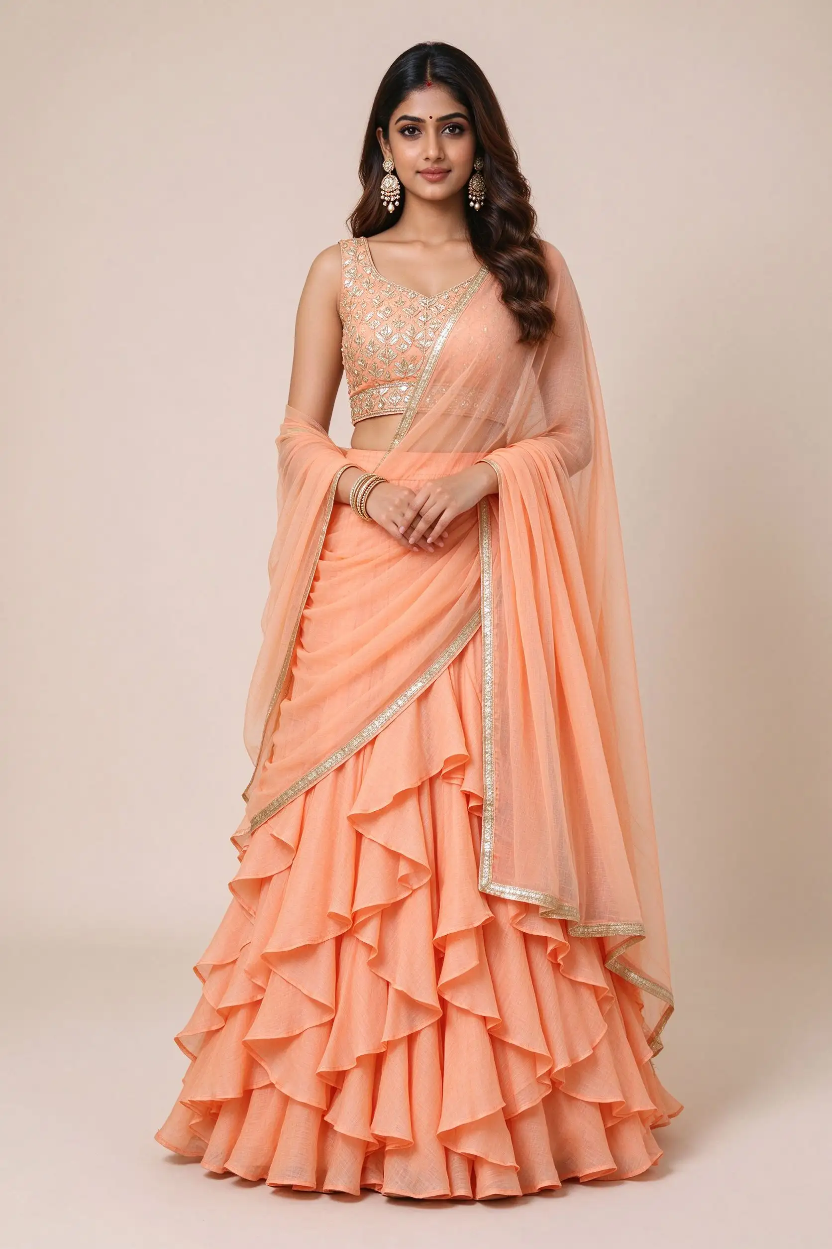 Peach Ruffled Lehenga - Modern - image 2
