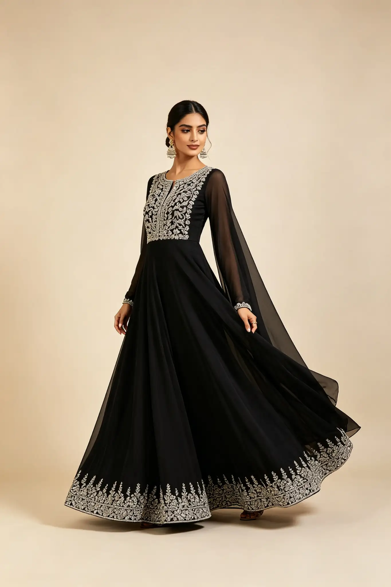 Black Georgette Anarkali - Partywear - image 2