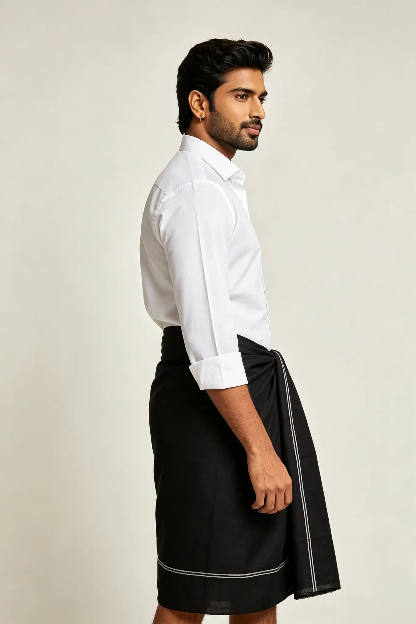 Black Woven Cotton Lungi - Formal Homewear - image 3