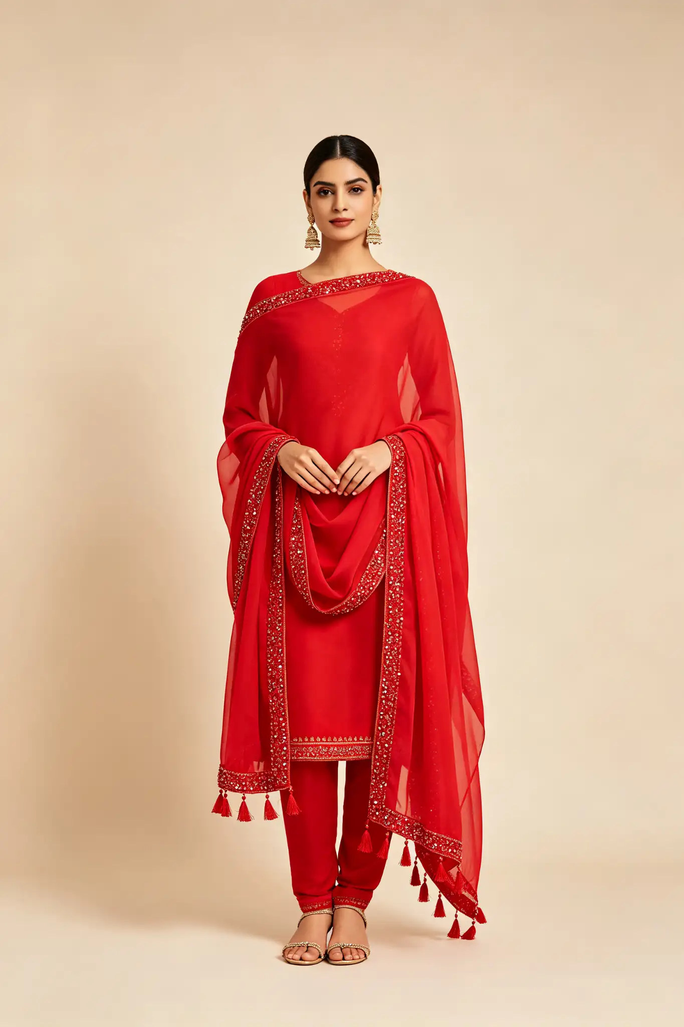 Chiffon Embroidered Dupatta - Red - image 2