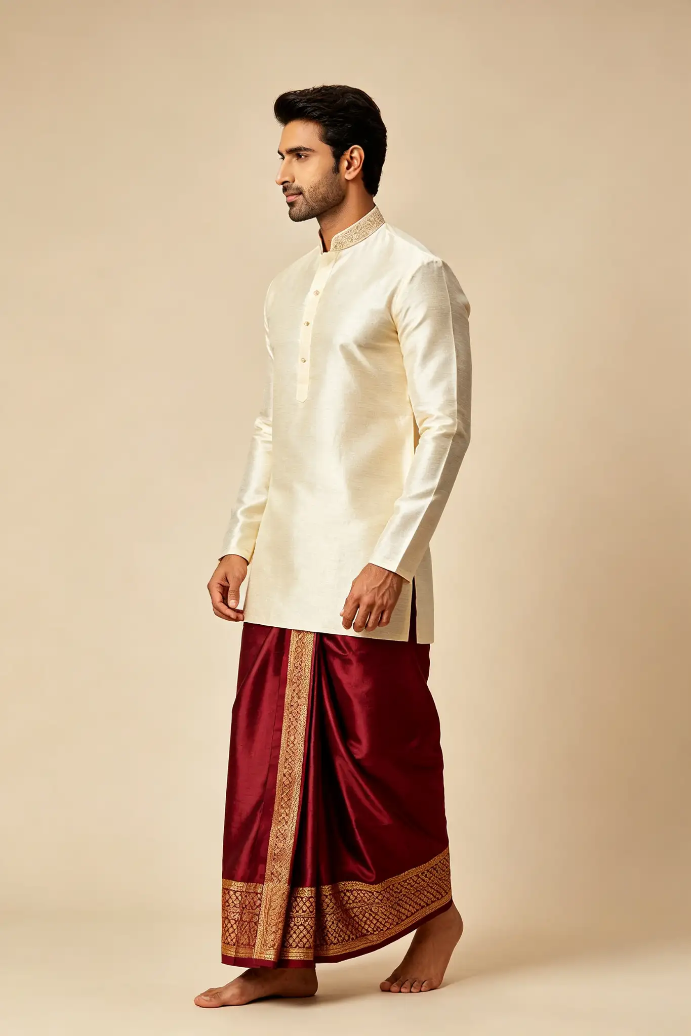 Maroon Silk Blend Readymade Dhoti - Festive - image 3