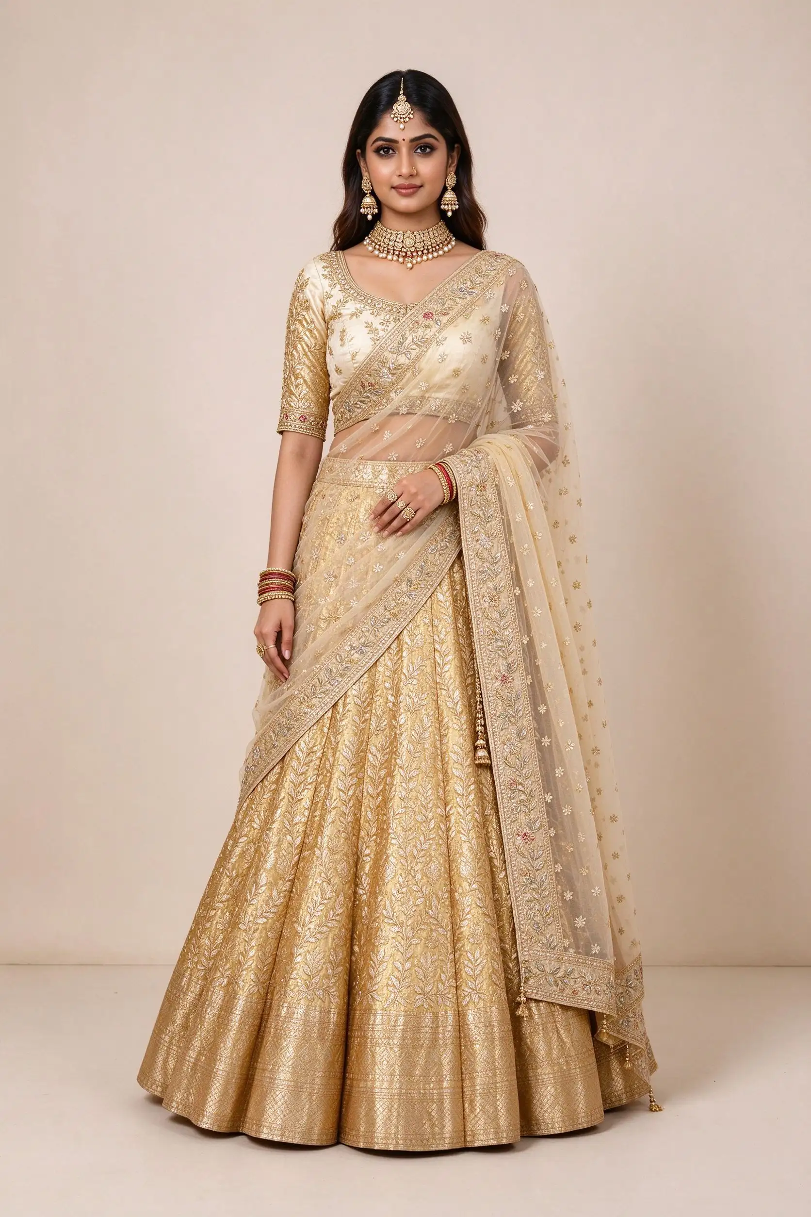 Gold & Cream Banarasi Lehenga - image 2