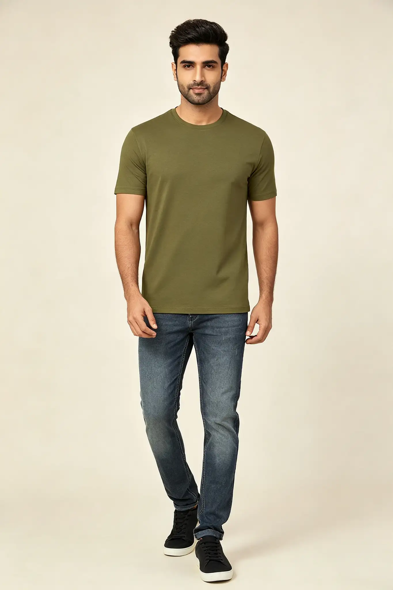 Olive Green Half Sleeve T-Shirt - Regular Fit - image 2