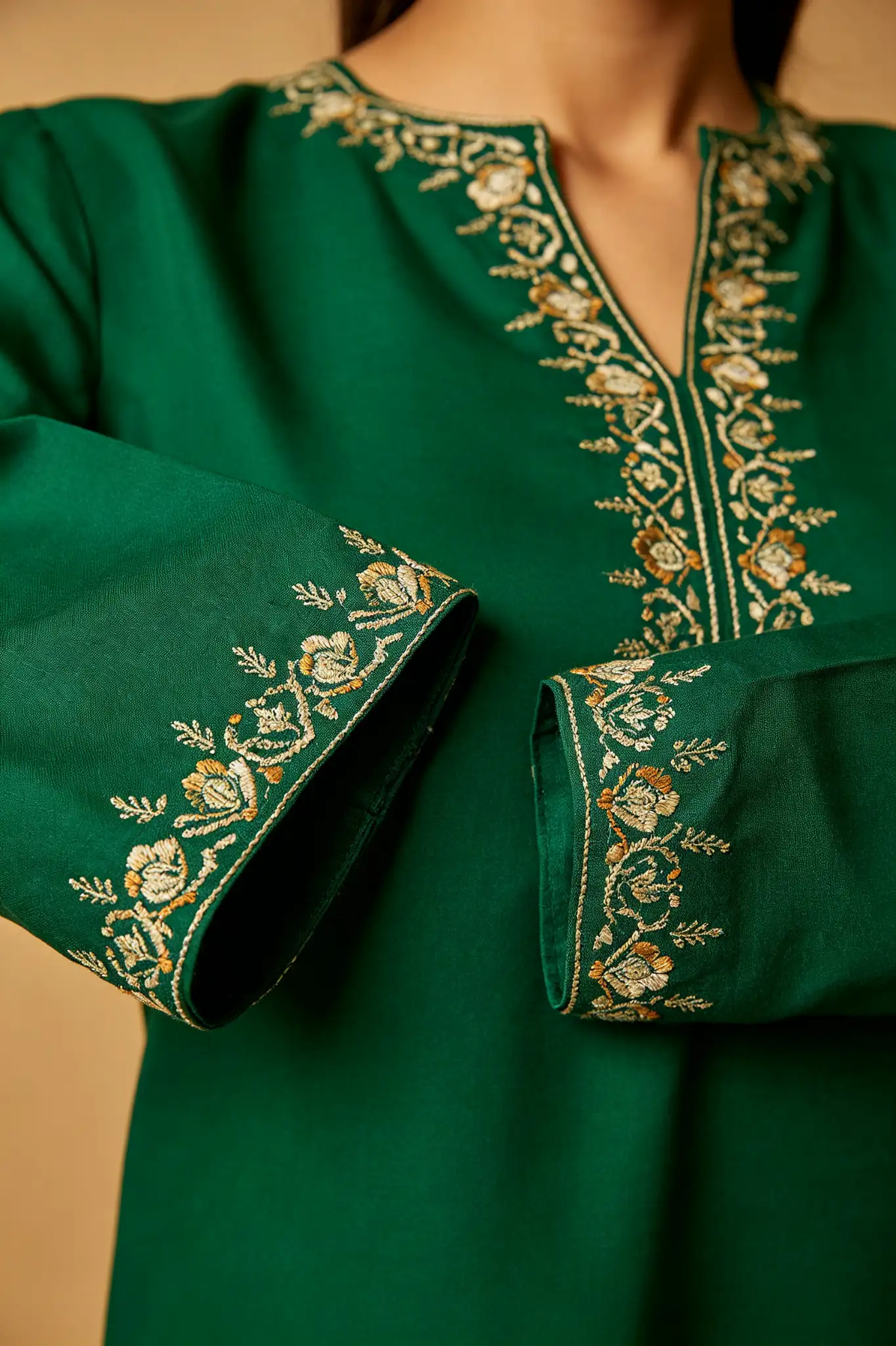 Green Ethnic Kurta Dress - Embroidered - image 6