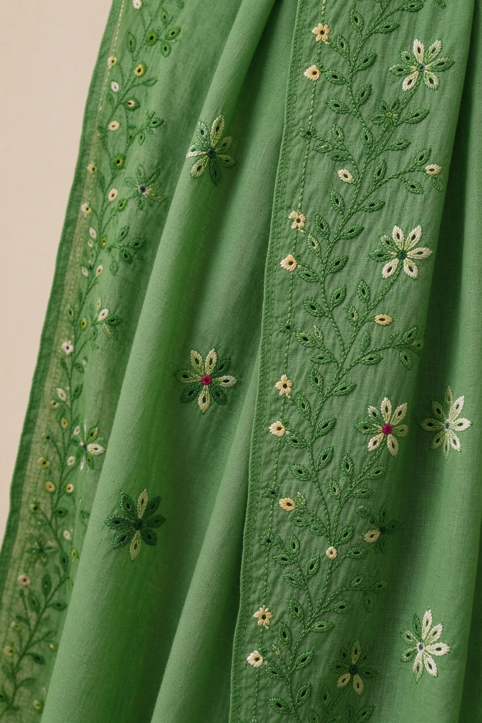 Cotton Embroidered Dupatta - Green - image 6