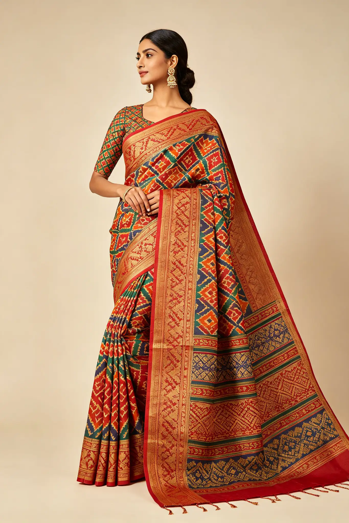 Patola Silk Saree - Multicolor - image 2