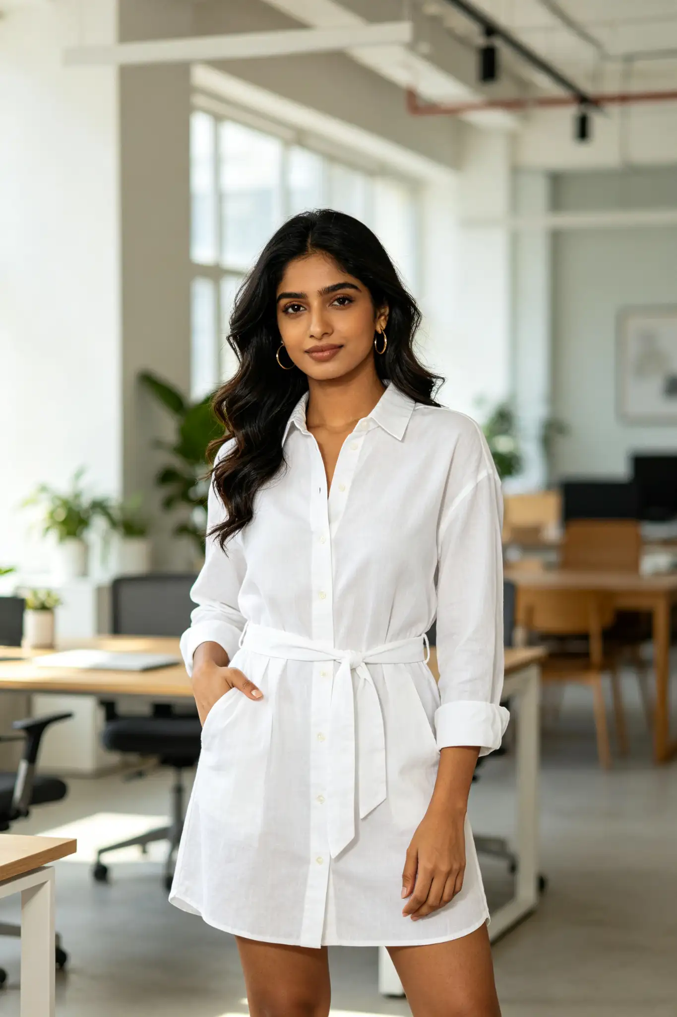 White Shirt Dress - Cotton - image 1